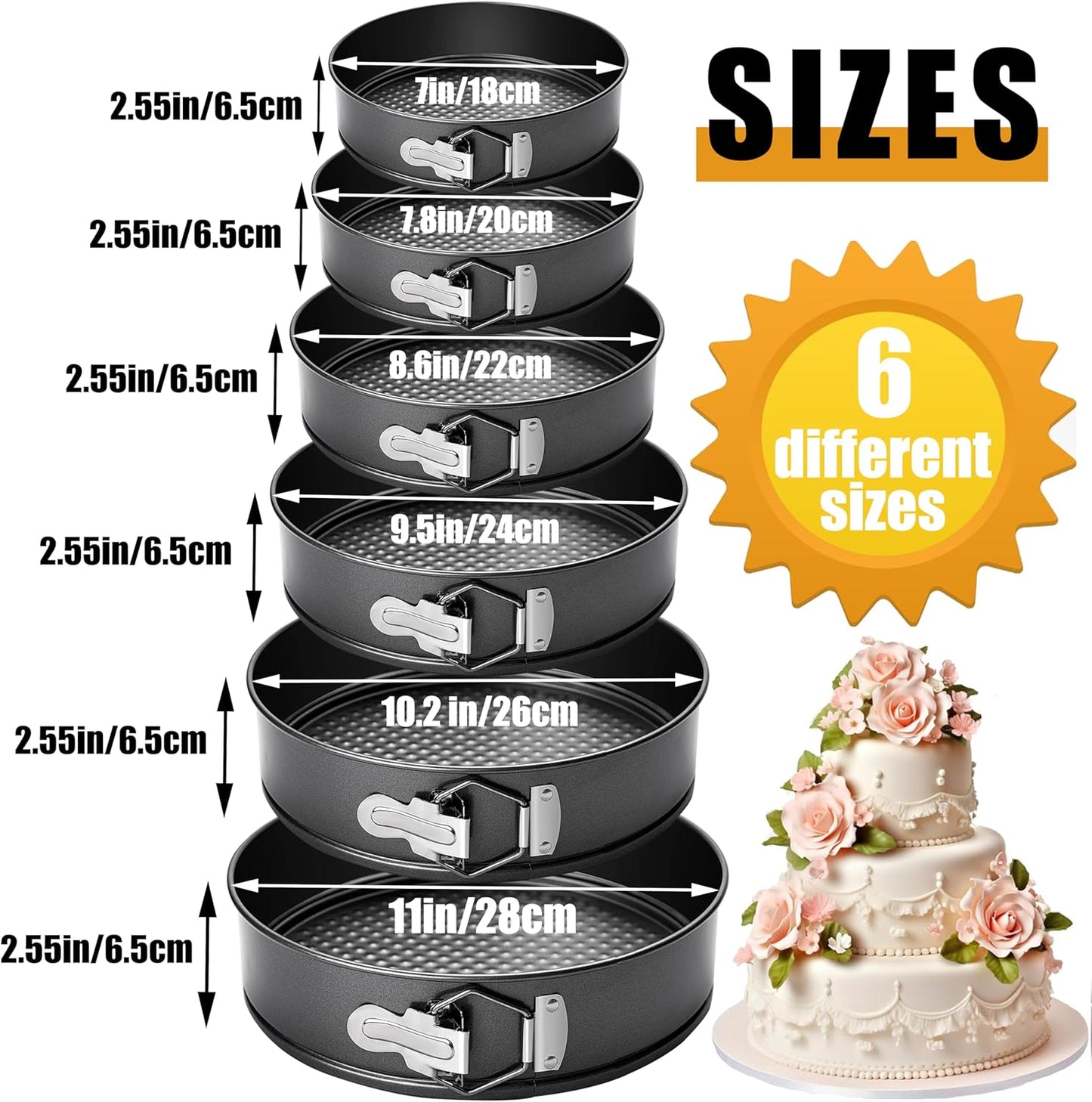 6PCS Springform Pan Round Non Stick Cheesecake Pan Durable Cake Baking Pans with Removable Bottom Cake Molds for Baking