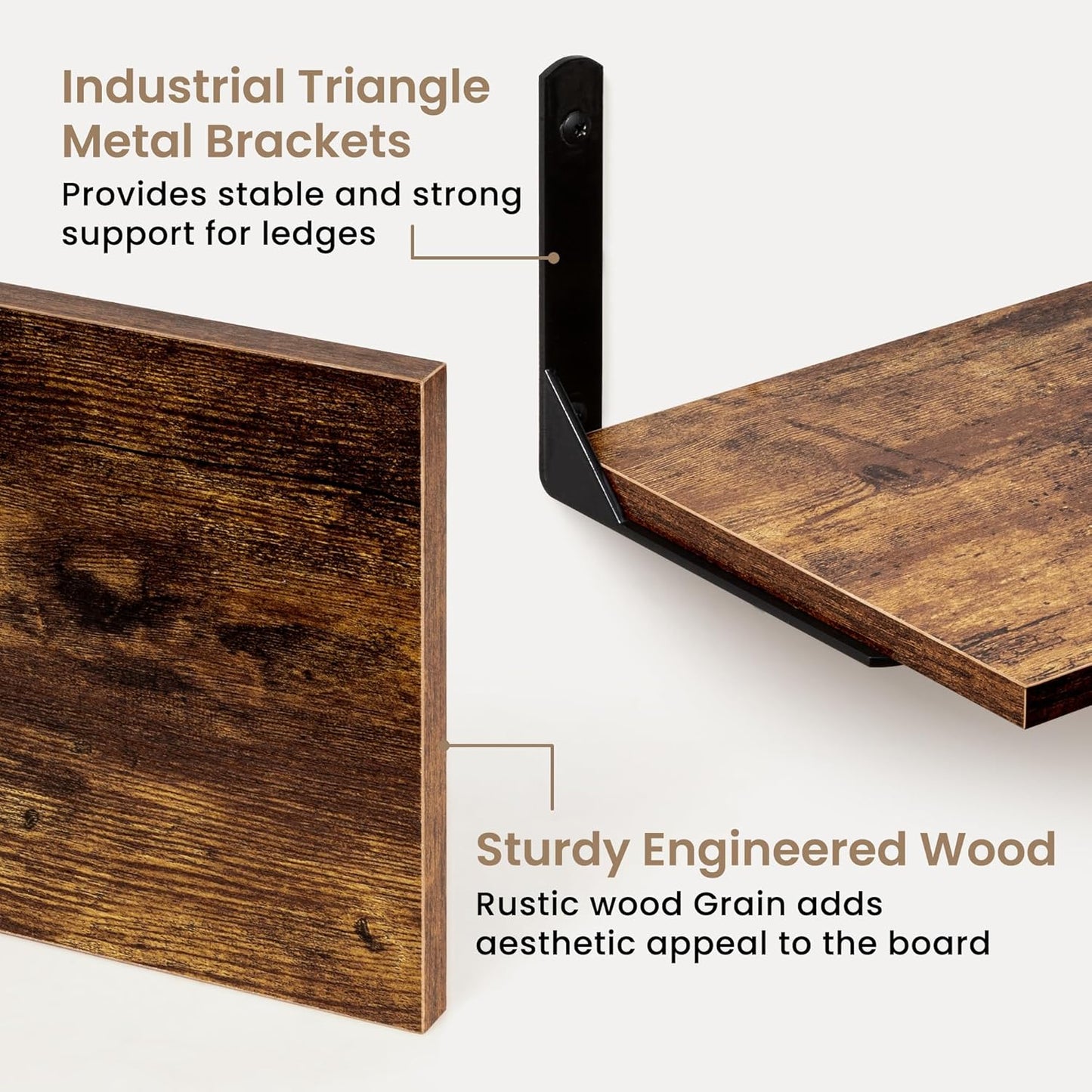 Fun Memories Deep Floating Shelves, 24W x 8D Floating Shelves Set of 2, Wall Mounted Shelf with Metal Brackets, Rustic Wood Wall Shelf for Bathroom, Kitchen and Living Room, Rustic Brown