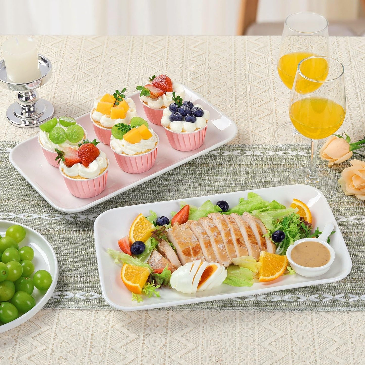 HAPPY KIT 3 Tier Serving Tray Set with Gold Freely Combinable Rack,12 Inch Tiered Tray Stand,Widened Porcelain Platters,Decor Cupcake Stand for Christmas Party Display,Dessert Trays Collapsible