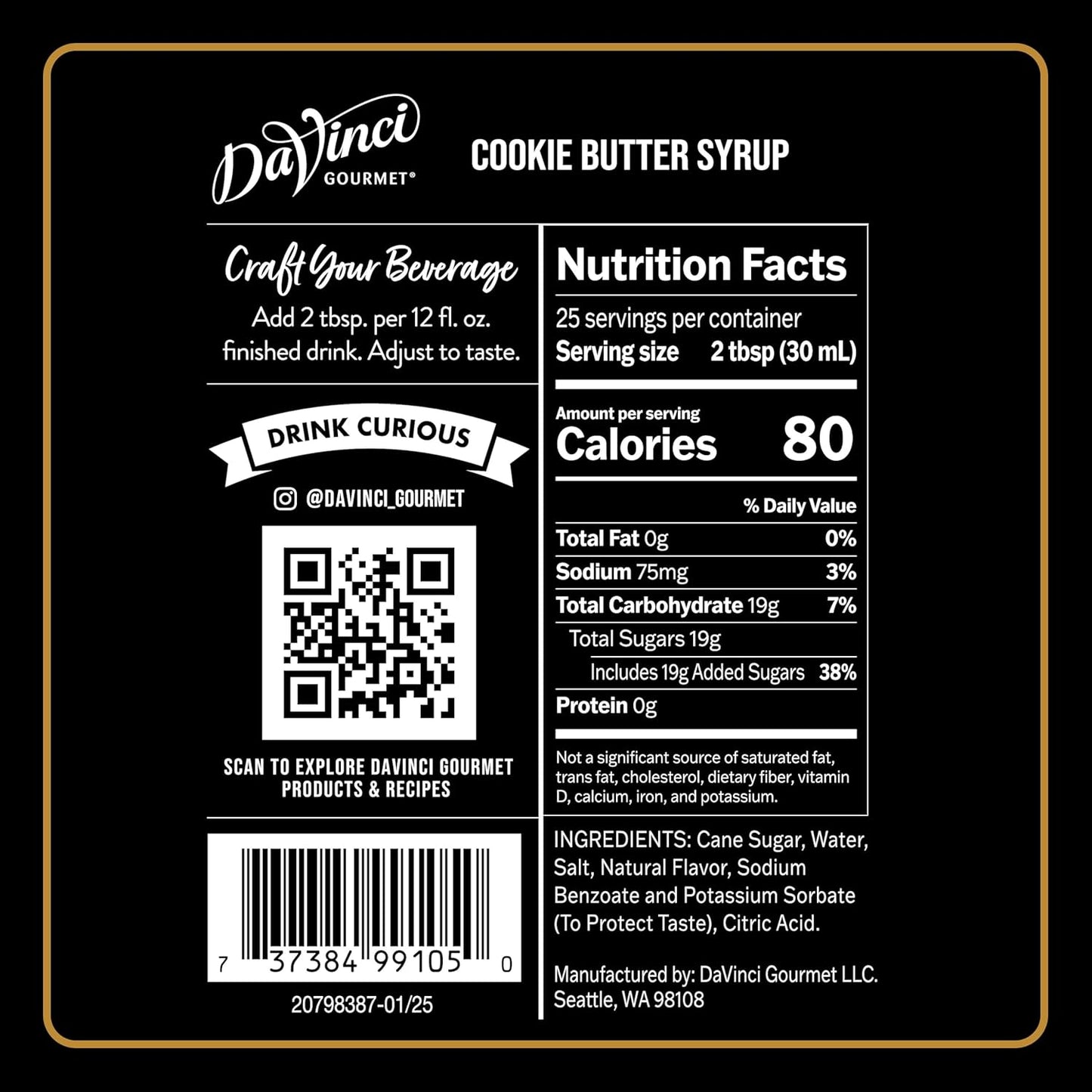 DaVinci Gourmet Cookie Butter Syrup, 25.4 Fluid Ounces (Pack of 1)
