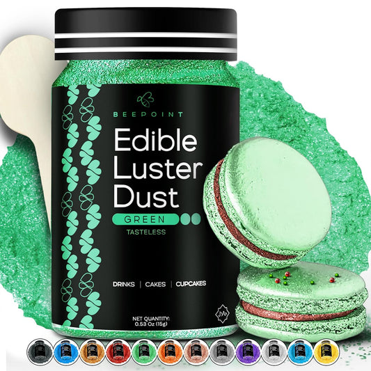 BeePoint Green Edible Luster Dust 15g - Food Grade, Vibrant Color Shimmer Powdered Dust for Drinks, Cocktails, Cake Decorating, Baking, Chocolates, Candy, Sweets, & Cookies - Vegan & Gluten Free
