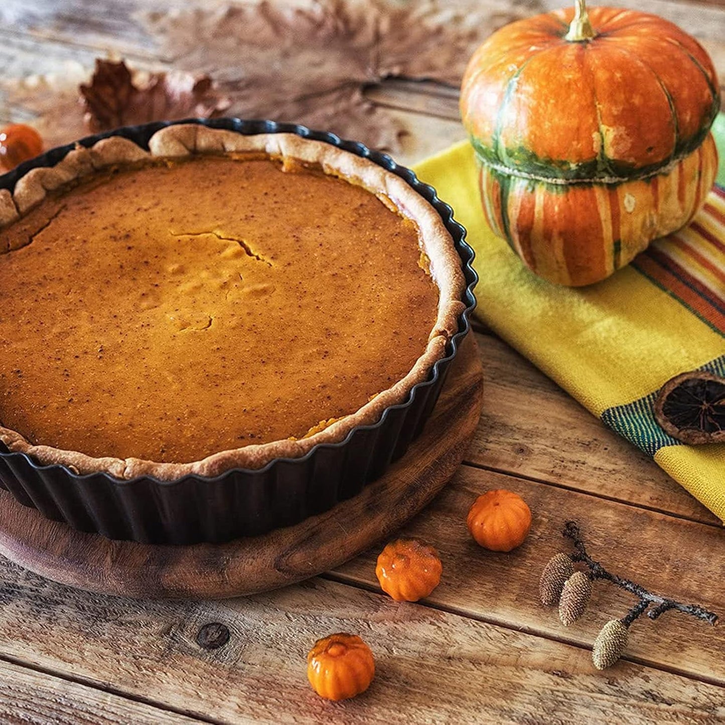 2 Pack Nonstick Tart Pan, Quiche Pan, Carbon Steel Deep-dish Pie Pan with Removable Loose Bottom (11 In)