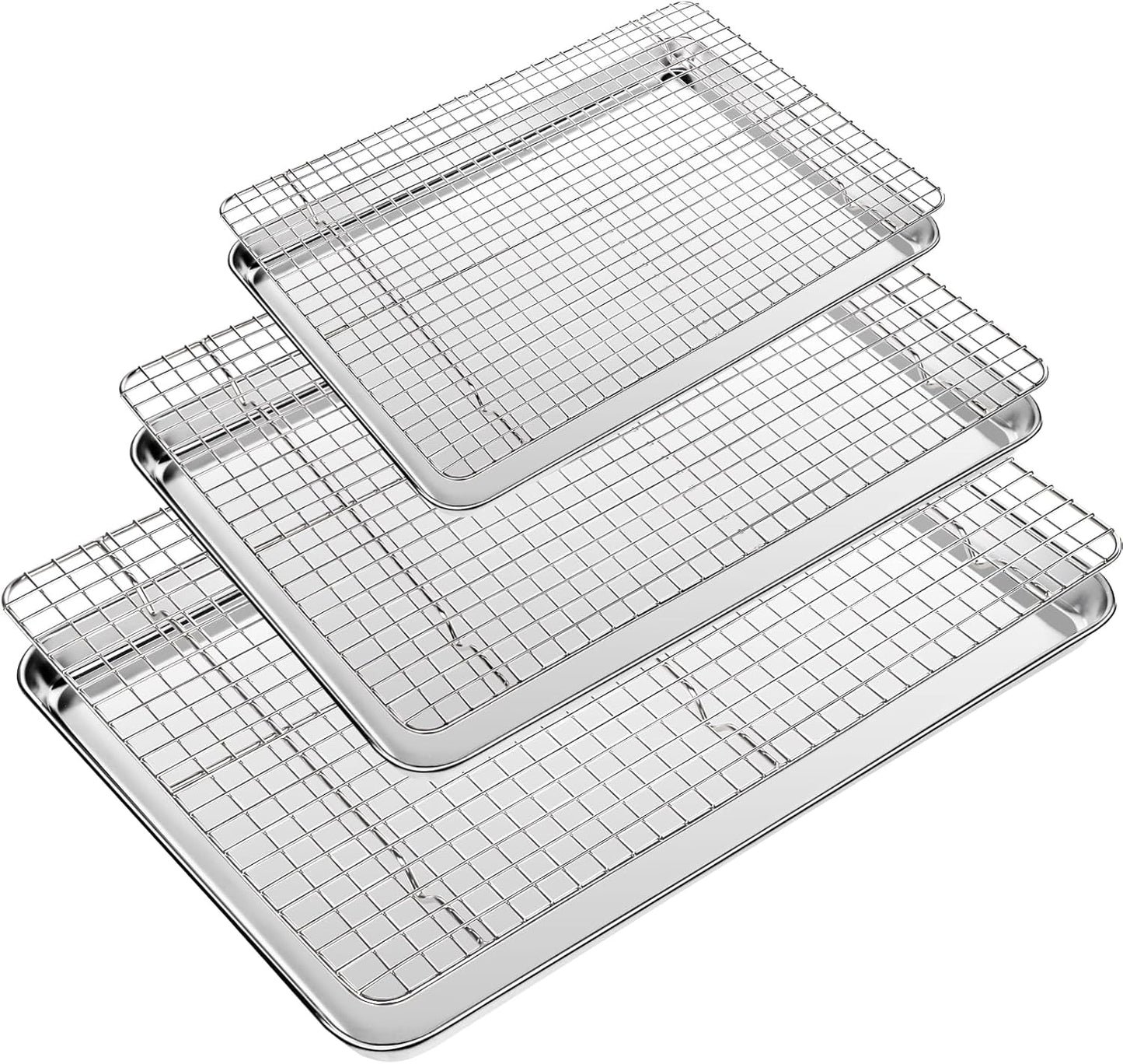 CEKEE Baking Sheet with Wire Rack Set of 6 (3 Cookie Sheets for baking + 3 Cooking Racks), Stainless Steel Stainless Steel Baking Pans Set with Cooling Rack - Heavy Duty & Dishwasher Safe