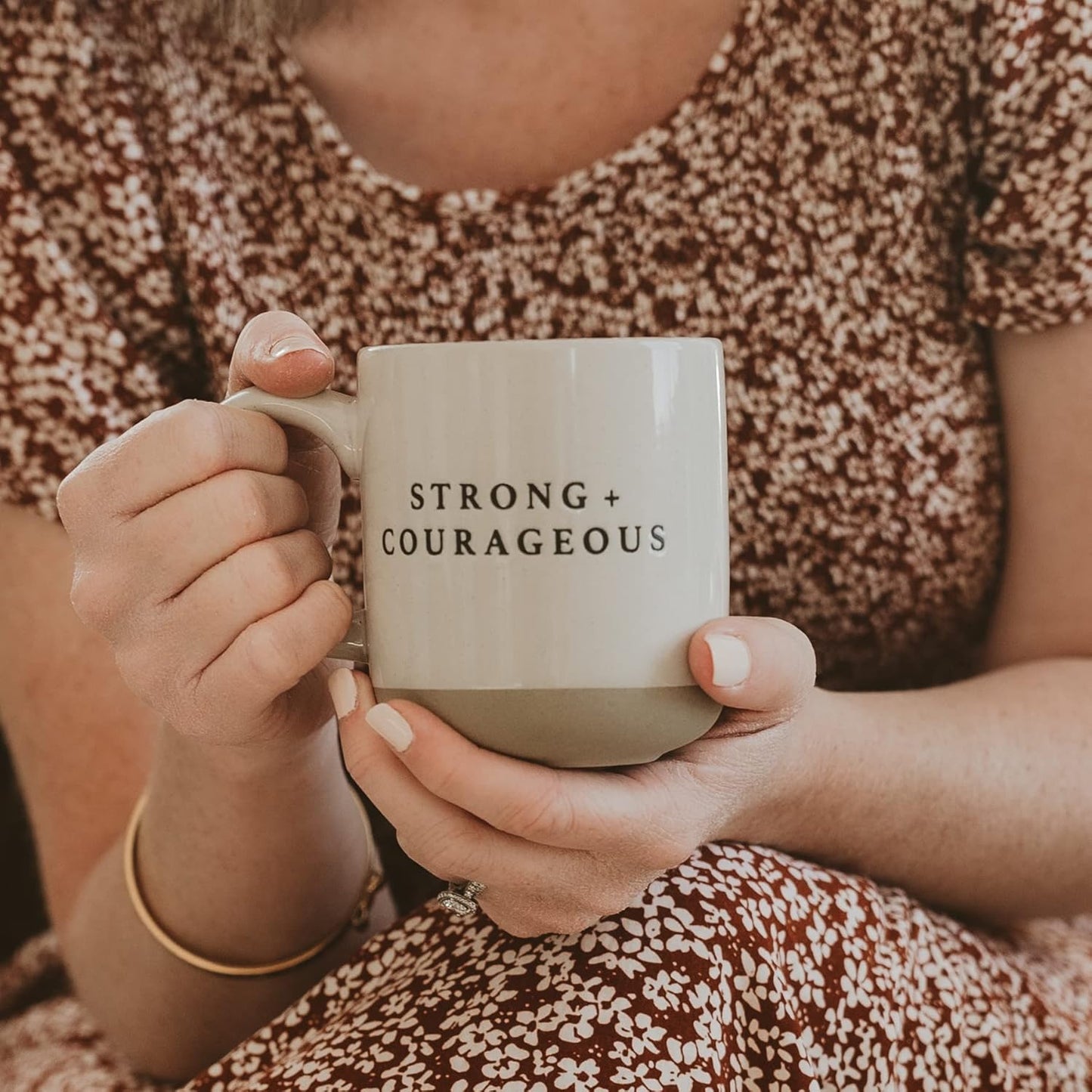 Sweet Water Decor Strong and Courageous Stoneware Coffee Mug | Mom Mug | Novelty Coffee Mugs | Microwave & Dishwasher Safe | 14oz Coffee Cup | Inspirational Gifts