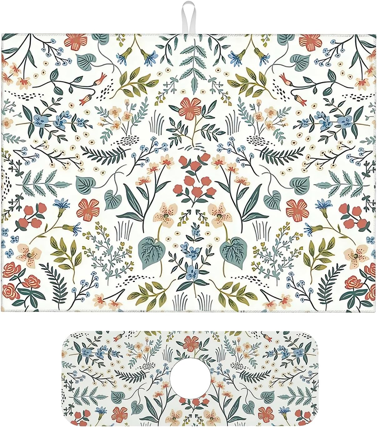 2Pcs Dish Drying Mats Faucet Mats Sets Large Size Coffee Mats Sink Faucet Mat Splash Guard for Kitchen Counter Bathroom Sink Coffee Bar Kitchen Decor (Wildflowers 1, 18"x24" 15" x 5.5"Set)