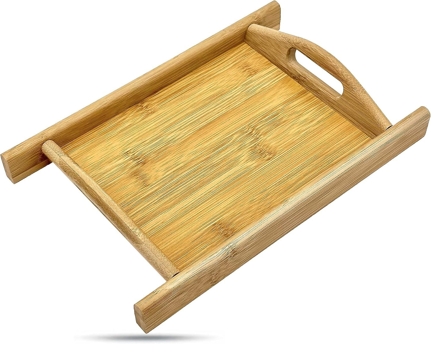 Natural Bamboo Serving Tray w/Handles (Small) - Decorative Platter for Food, Breakfast, Wooden Coffee Table, Ottoman, Couch, Picnic by The Display Guys