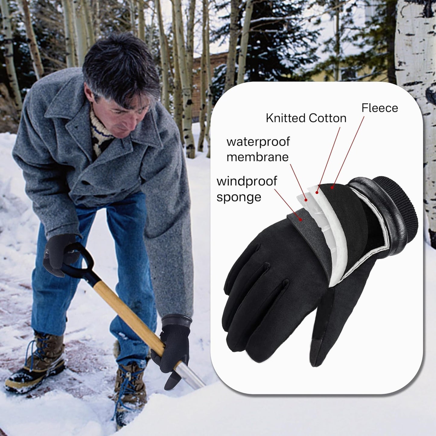 HANDLANDY Winter Gloves for Men Women, Thermal Gloves for Cold Weather Driving Cycling Ski Outdoor, Insulated Leather Work Gloves (Medium, Black)