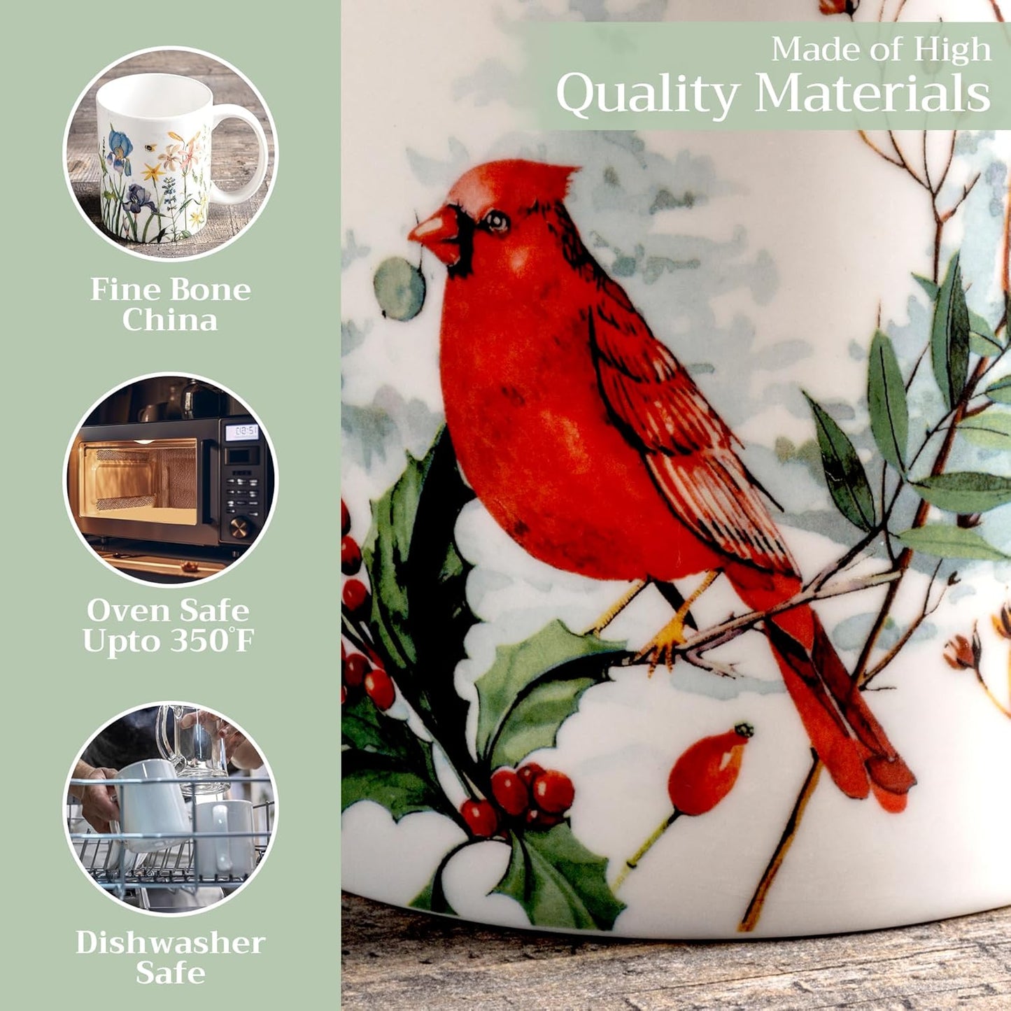 Maison d' Hermine Coffee Mug with Handles Fine Bone China Mugs Pack of Two Tea Cups for Hot Beverages Cappuccino Latte Home Restaurant Office Perfect for Gift (Morzine, 15 Ounce)