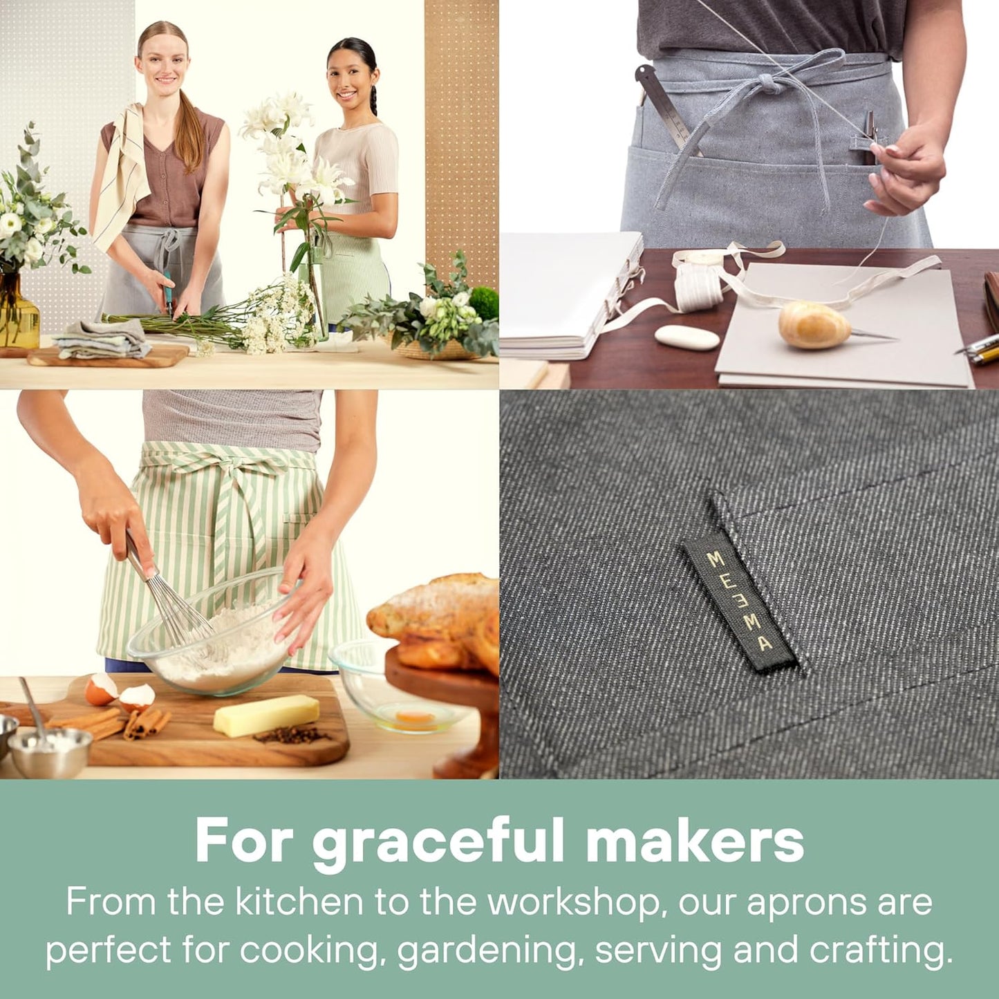 MEEMA Waist Apron with 3 Pockets | Waitress Apron | Waitress Apron with Pockets | Half Aprons With Pockets | Server Aprons Women