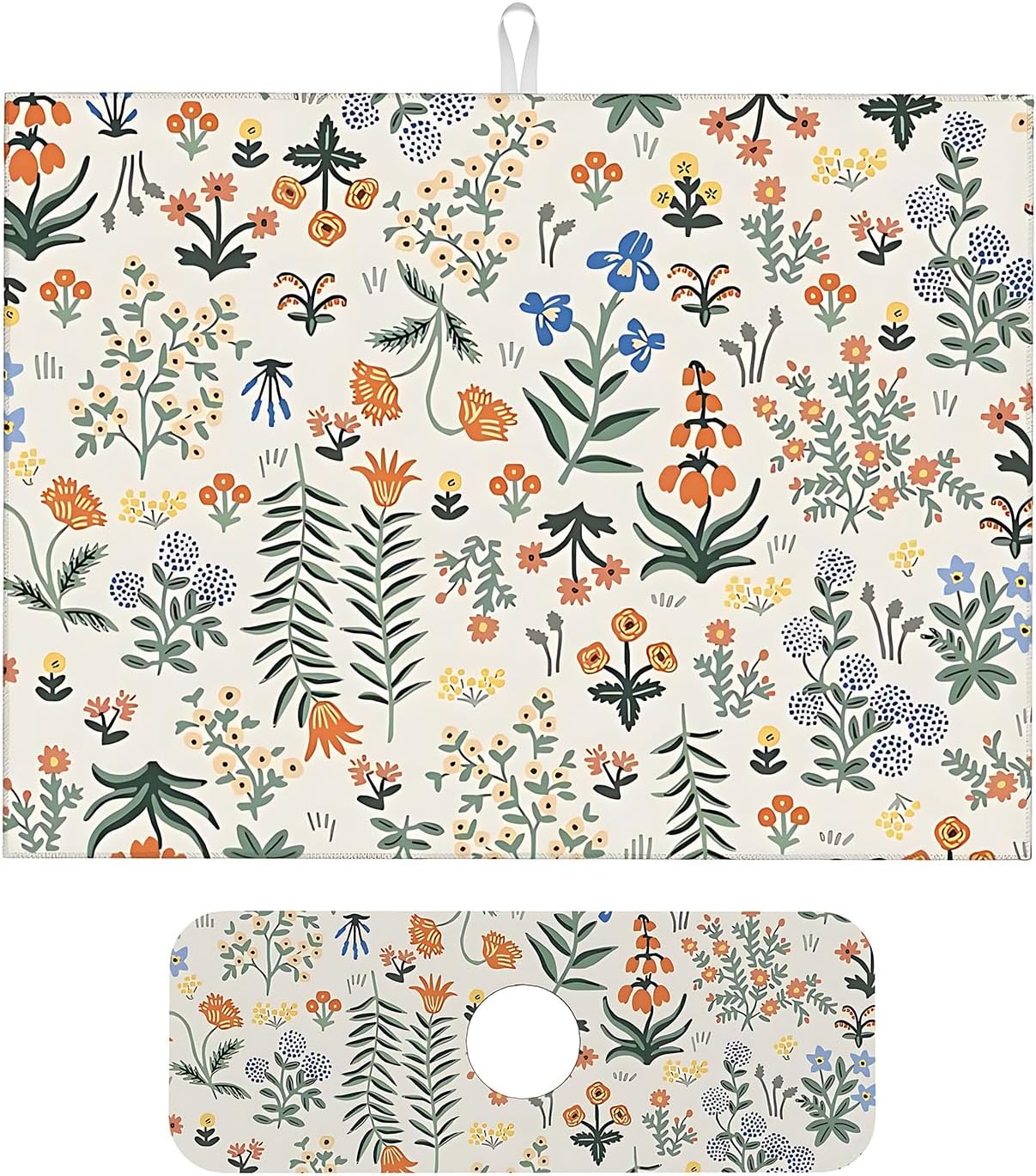 2Pcs Dish Drying Mats Faucet Mats Sets Large Size Coffee Mats Sink Faucet Mat Splash Guard for Kitchen Counter Bathroom Sink Coffee Bar Kitchen Decor (Wildflowers 2, 18"x24" 15" x 5.5"Set)