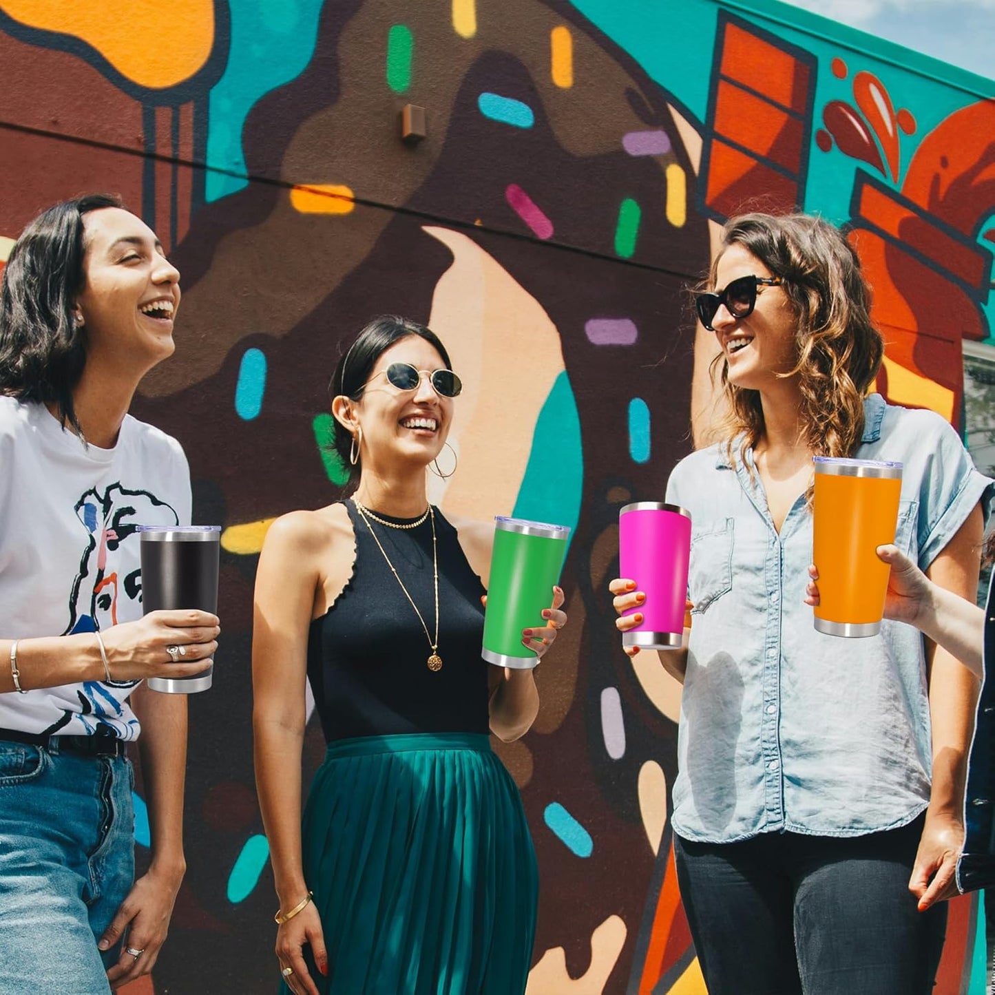 20 oz Tumbler Coffee Tavel Tumblers Bulk with Lid Stainless Steel Double Wall Vacuum Insulated Mug Powder Coated Cups fit Car Cupholder for Hot and Cold - Orange, 8Pack