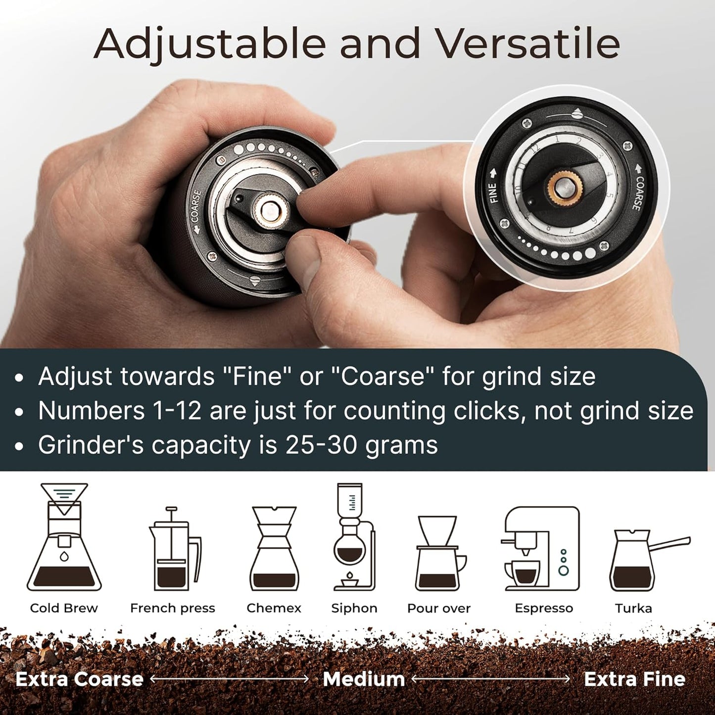 Manual Coffee Grinder by Alpaca Ventures - Stainless Steel Conical Burr Coffee Grinder Manual with Adjustable Setting Double Bearing Hand Espresso Grinder Perfect for Home, Office and Camping