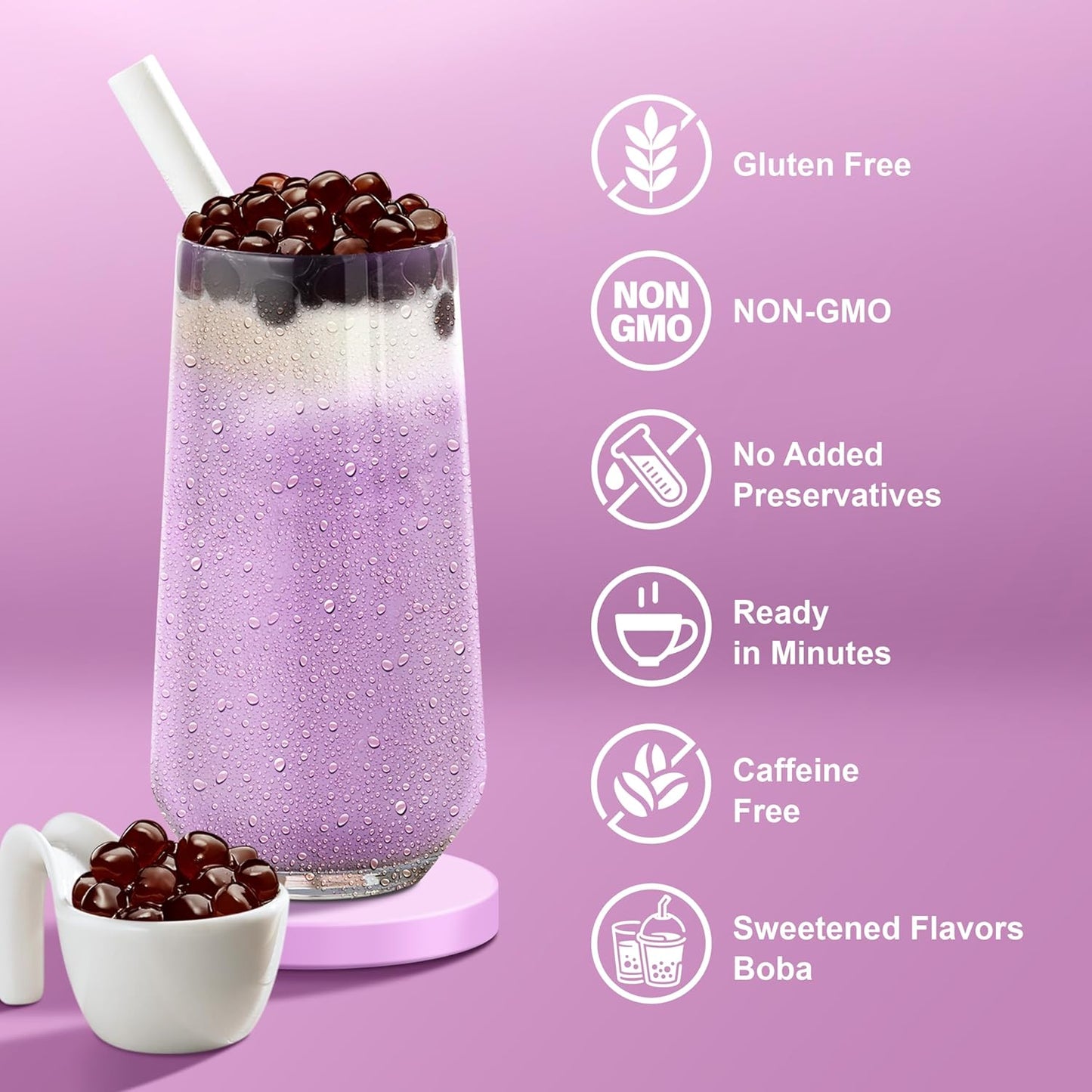 J WAY Instant Boba Bubble Pearl Taro Milk Tea Kit with Authentic Brown Sugar Tapioca Boba, Ready in Under One Minute, Paper Straws Included - 6 Servings