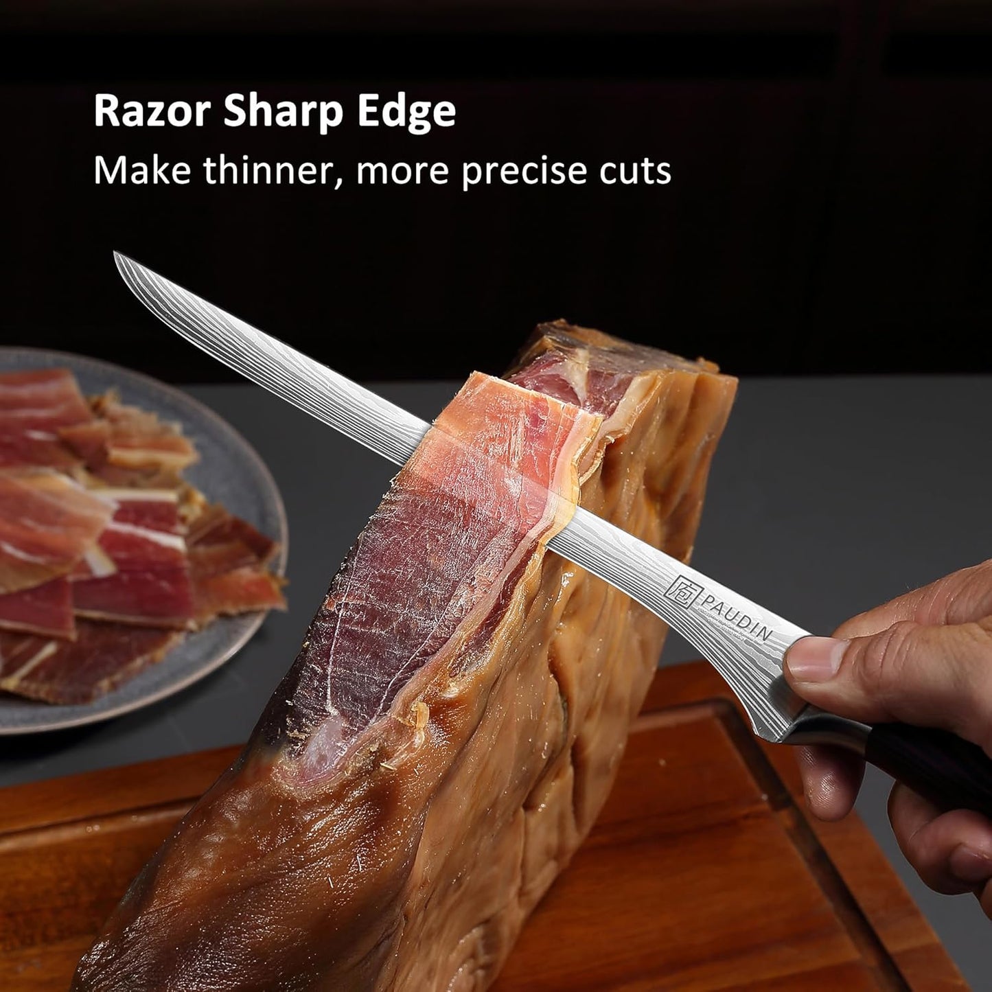 PAUDIN Carving Knife, 10 Inch Professional Ham Slicing Knife with Sheath, High Carbon Stainless Steel Meat Cutting Knifes, Spanish Style Sharp Slicer Knives with Ergonomic Pakkawood Handle, Gift Box