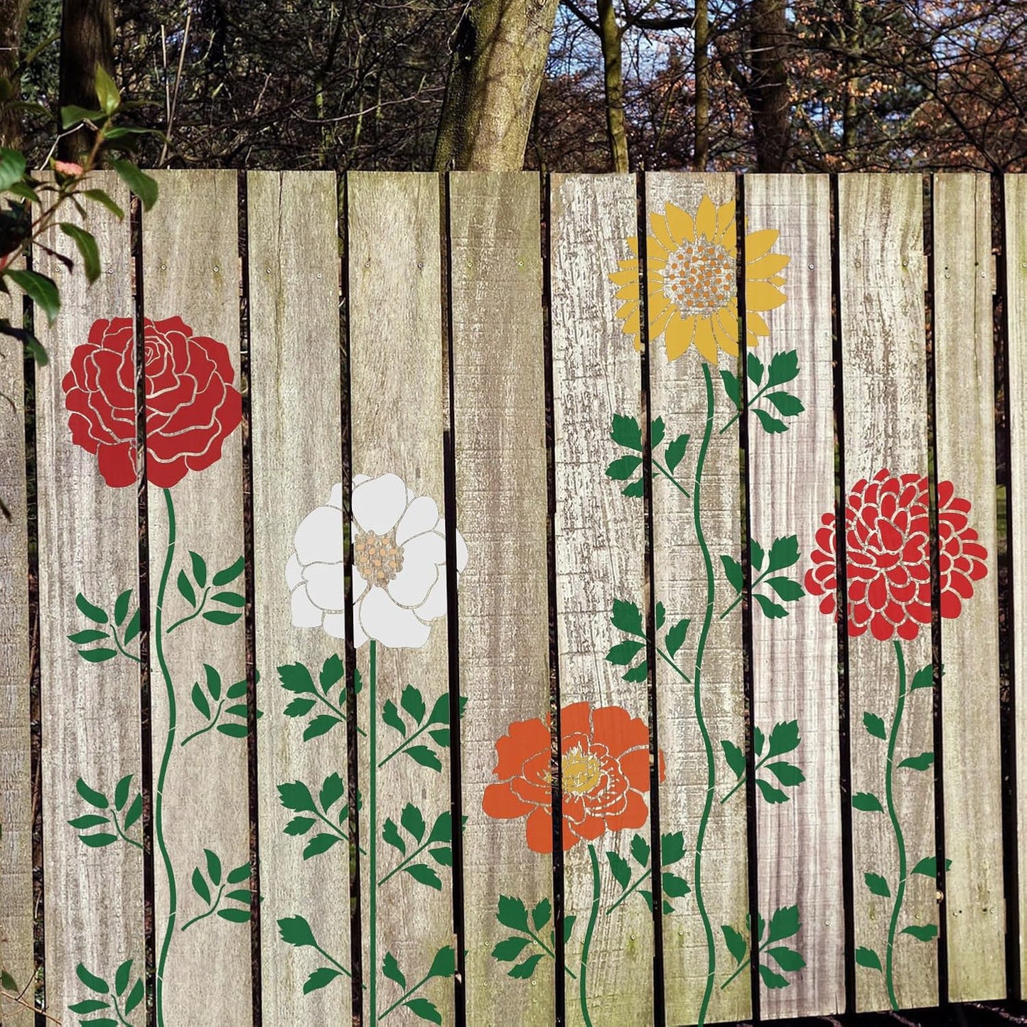 12PCS Large Flower Stencils for Painting on Wood 12 x 12 Inch Giant Wall Stencil with Brushes Large Pattern Floral Stencils Sunflower Paint Stencil for Walls Garden Fence Furniture