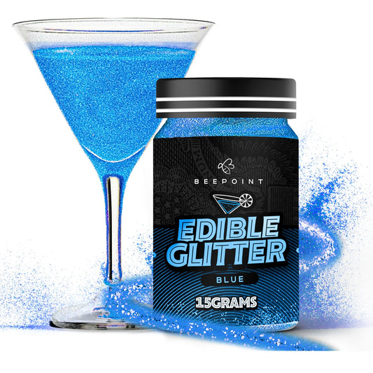 BeePoint Blue Edible Glitter for Drinks 15g - Food Grade, Vibrant Color Shimmer Powdered Dust for Drinks, Cocktails, Cake Decorating, Baking, Chocolates, Candy, Sweets, & Cookies - Vegan & Gluten Free
