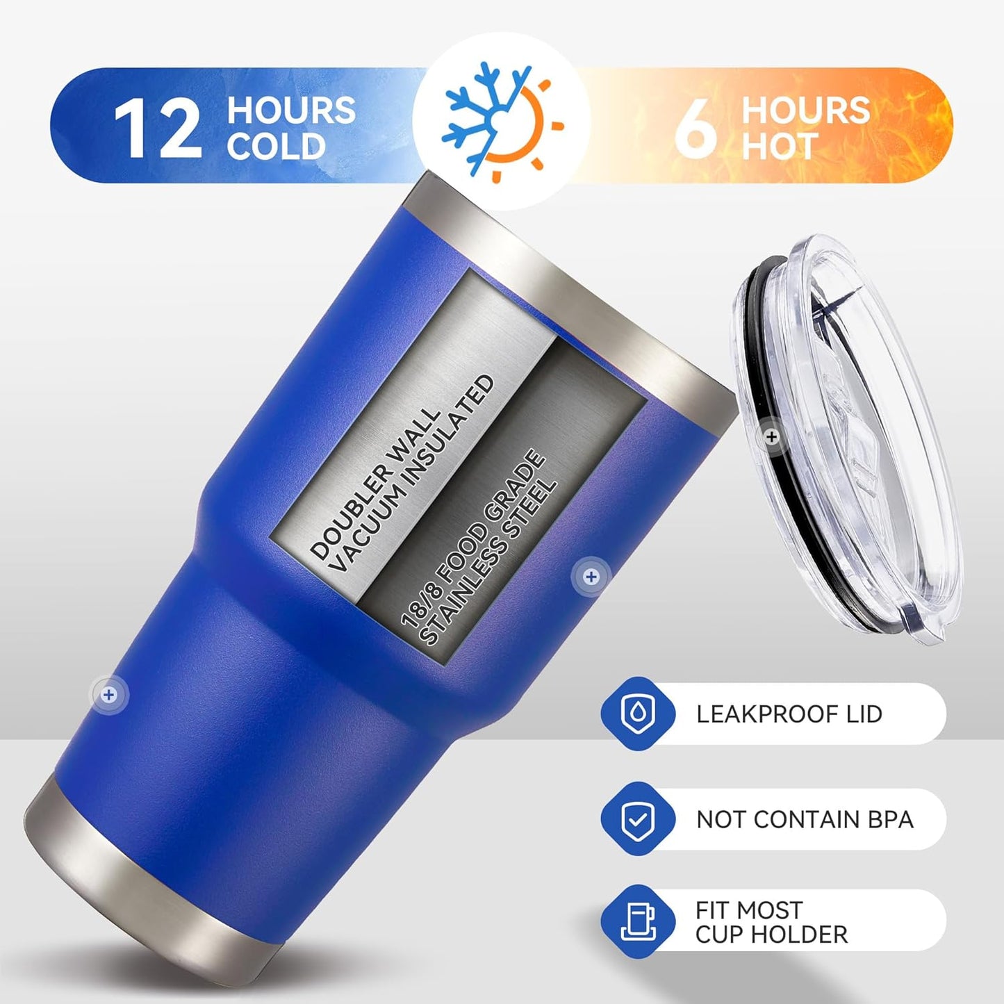 30 oz Tumbler with Lid Stainless Steel Tumblers Bulk Vacuum Insulated Cup Reusable Powder Coated Travel Mug Double Wall Leak Proof Cups Keep Cold Drinks for 12 Hours Blue, Set of 4