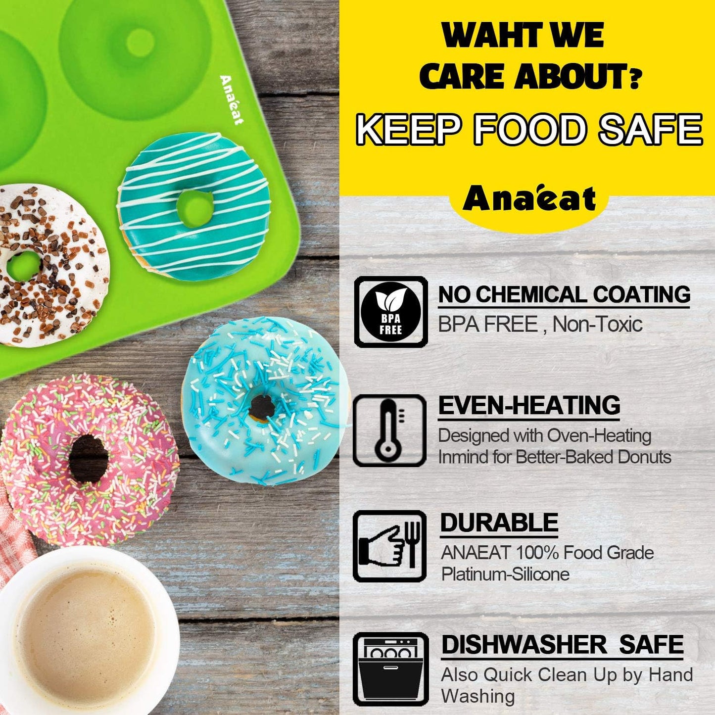 Anaeat 2 Pack Donut Pan Silicone Baking Mold, Just Pop Out! Non-Stick Doughnuts Baking Pans BPA Free for 6 Full-Size Donuts, Muffins, Cake Biscuit Bagels - Easy Clean, Oven, Dishwasher Safe (Green)