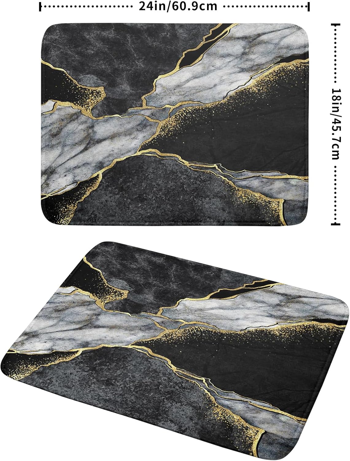 Giwawa Marble Dish Drying Mat for Kitchen Counter 18x24 inch Black Grey Gold Marbling Print Decorative Absorbent Dish Drying Pad Elegant Luxury Granite Stone Microfiber Large Drainer Rack