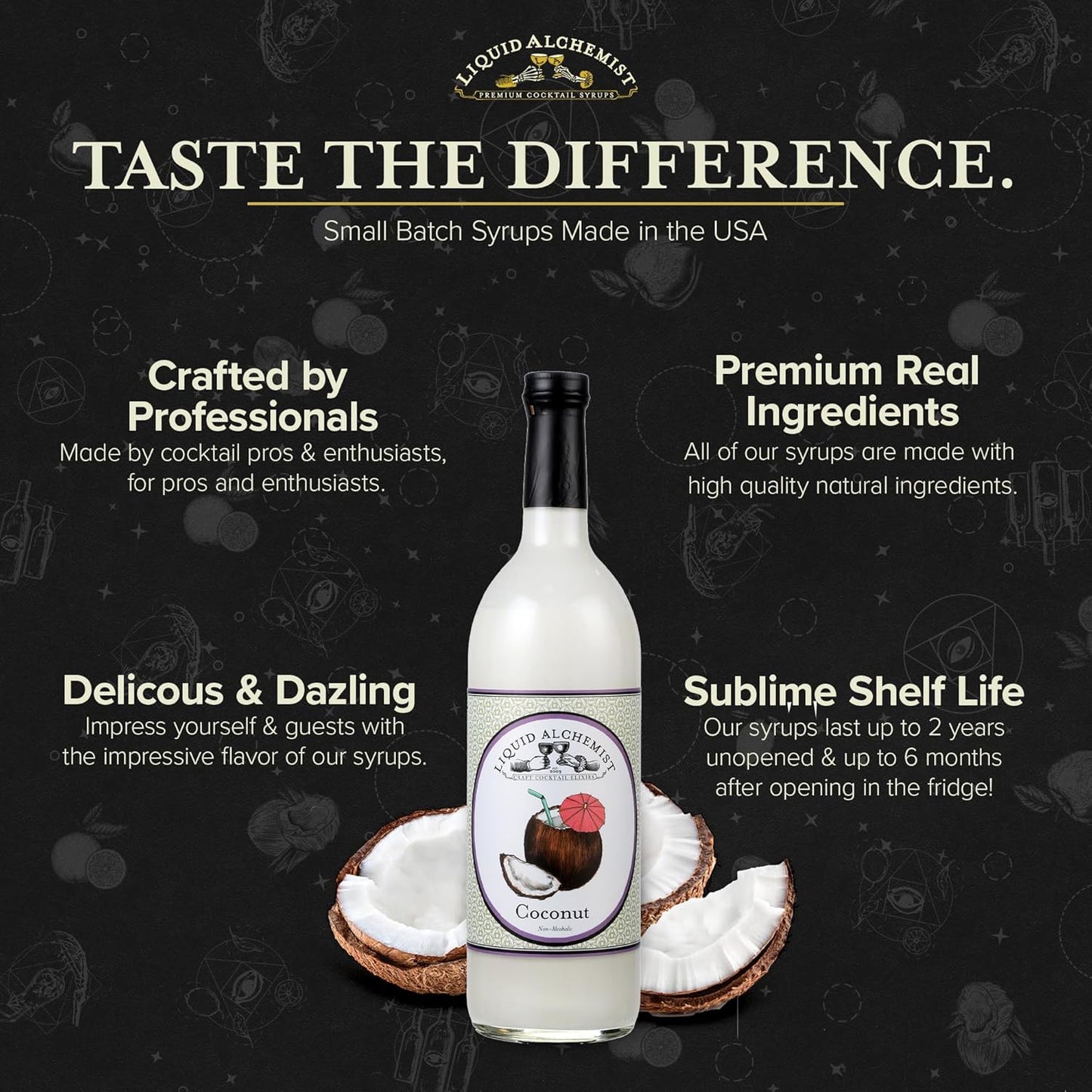 Liquid Alchemist Coconut Syrup for Drinks - Real Ingredients Make our Cream of Coconut Syrup a Perfect Pina Colada Drink Mix - Non-GMO & Vegan (25 oz)