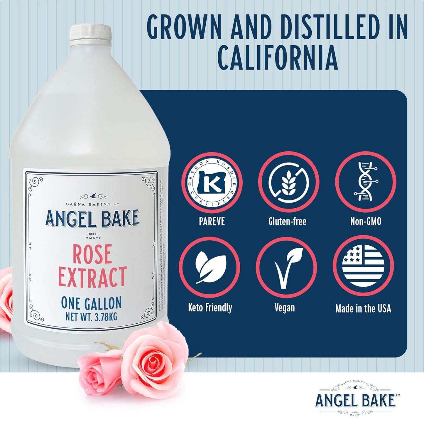 Pure Bulgarian Rose Extract, 1 Gallon - Natural Essence for Beverage Formulations, Bulk Manufacturing, Professional Food Developers - Kosher Certified, Vegan, Gluten-Free, Keto Friendly