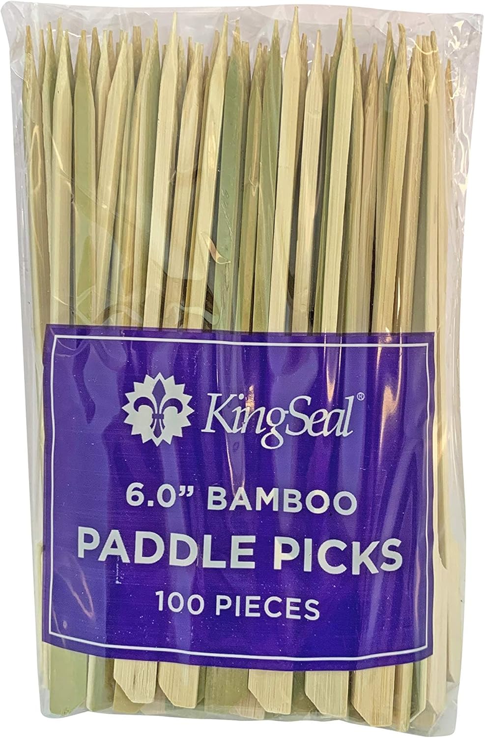 1000 Count | KingSeal Natural Green Bamboo Wood Paddle Picks, Skewers for Appetizers and Cocktails, 6 Inches, Bulk Pack - 10 Packs of 100