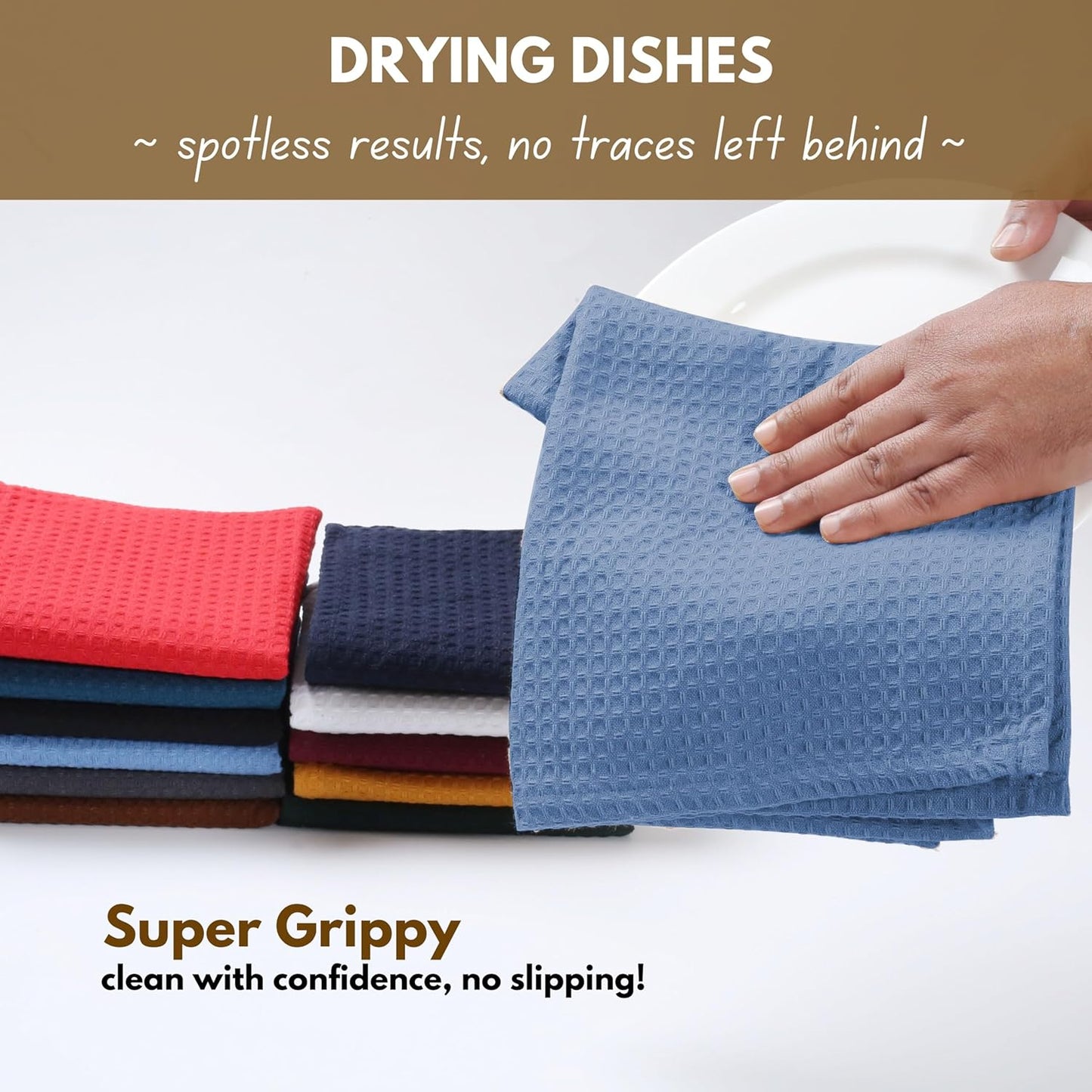 Native Fab 6 Pack Waffle Dish Cloths - 100% Cotton, Absorbent, Fast Dry & Soft Towels for Cleaning, Cooking & Drying Dishes - Perfect for Home, Restaurants, Cafes, Bar, 12x12 inch- Sky Blue