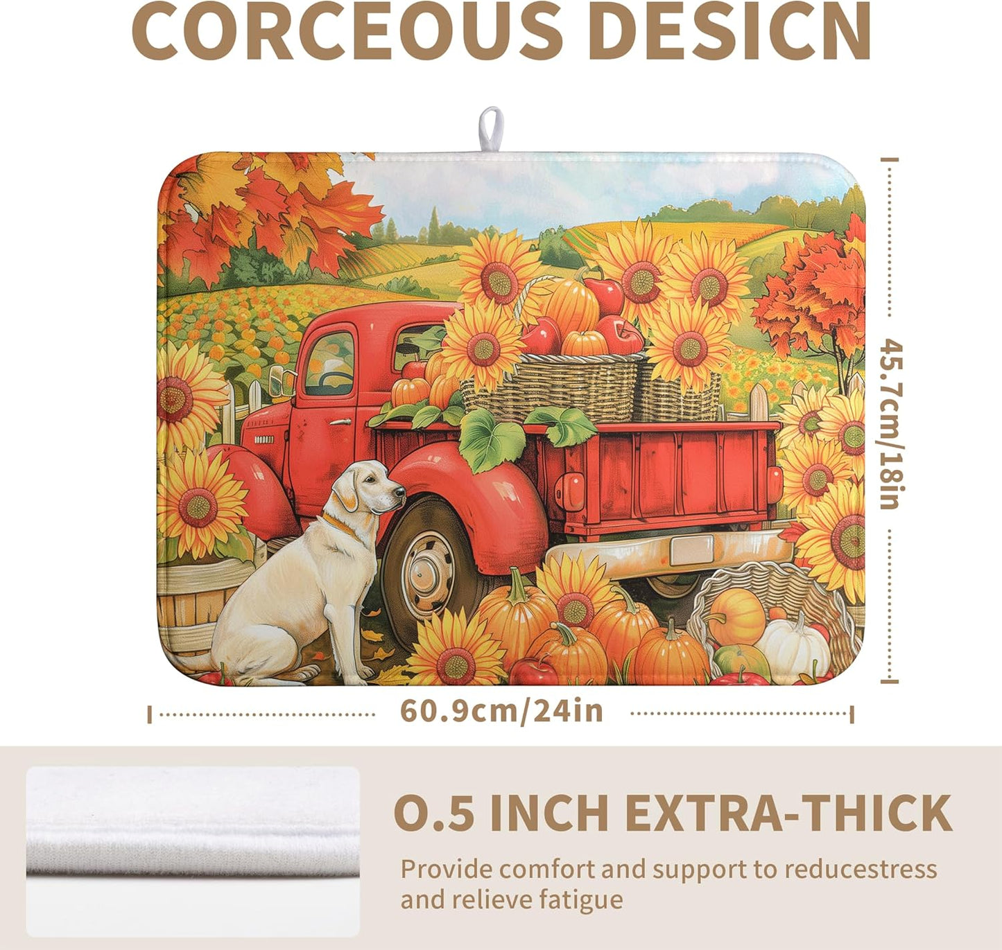 Sunflower Dish Drying Mat Pumpkin Fall Dish Drying Pad Thanksgiving Kitchen Drying Mat Truck Dish Drying Matt Autumn Harvest Dish Drainer Mat 18x24 In Coffee Maker Mats