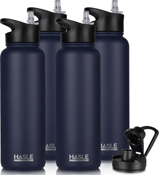 HASLE OUTFITTERS 40oz Stainless Steel Water Bottle, Vacuum Insulated Double Walled Leak Proof Sports Water Bottle with 2 Lids (Straw and Spout Lid) Thermo Mug Keep Cold and Hot(Navy,4）