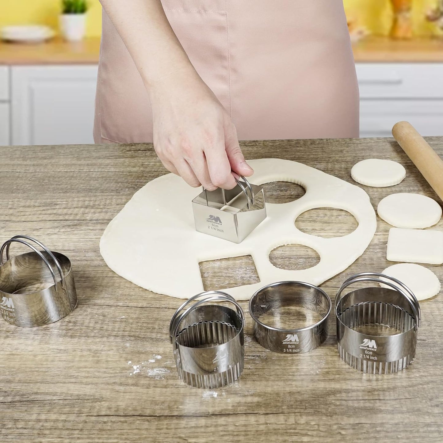 Square Biscuit Cutter Set 1.75inch 2inch 2.25inch 2.75inch 3.25inch, Stainless Steel Cookies Cutter with Handle, Professional Baking Dough Tools,5pcs set