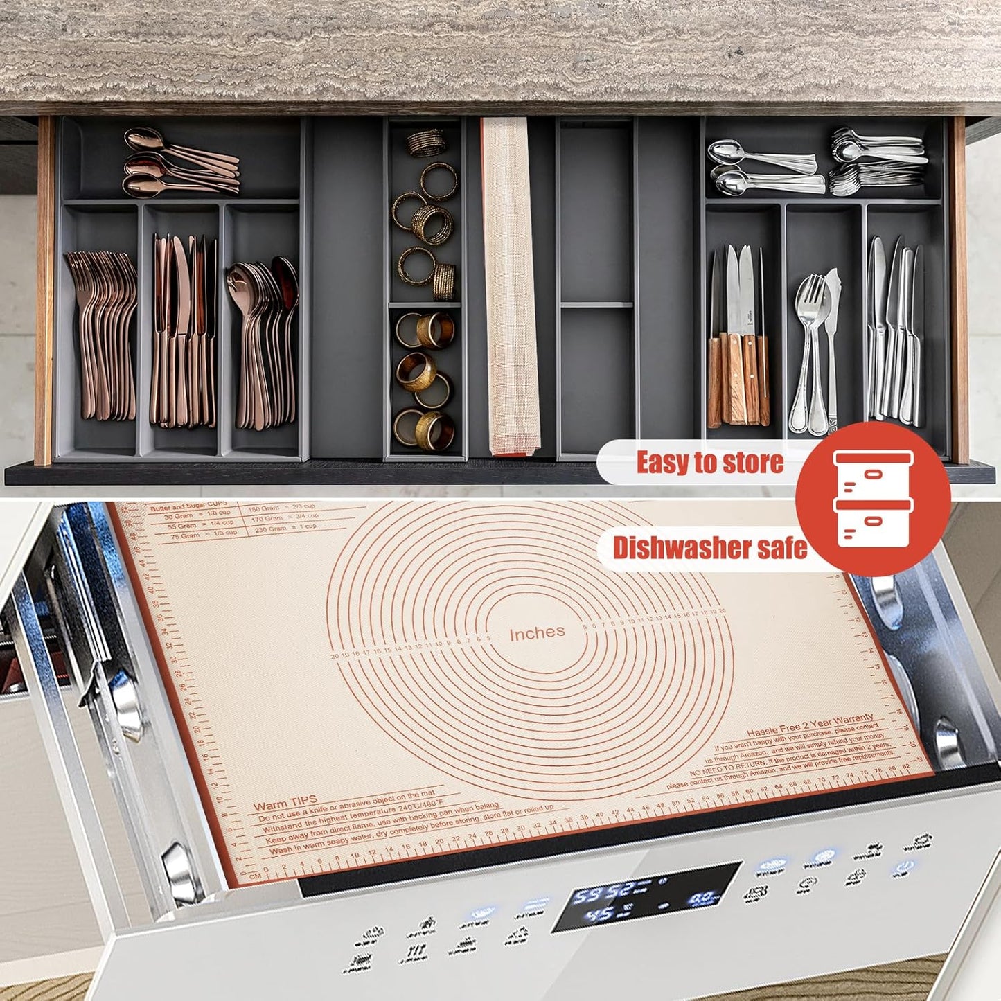 Silicone Pastry Mat 34x26 Inch - Nonstick Baking Mat Perfect for Dough, Pastry, Pie Crust, Fondant, Bread, Cookies, Pasta, Pizza