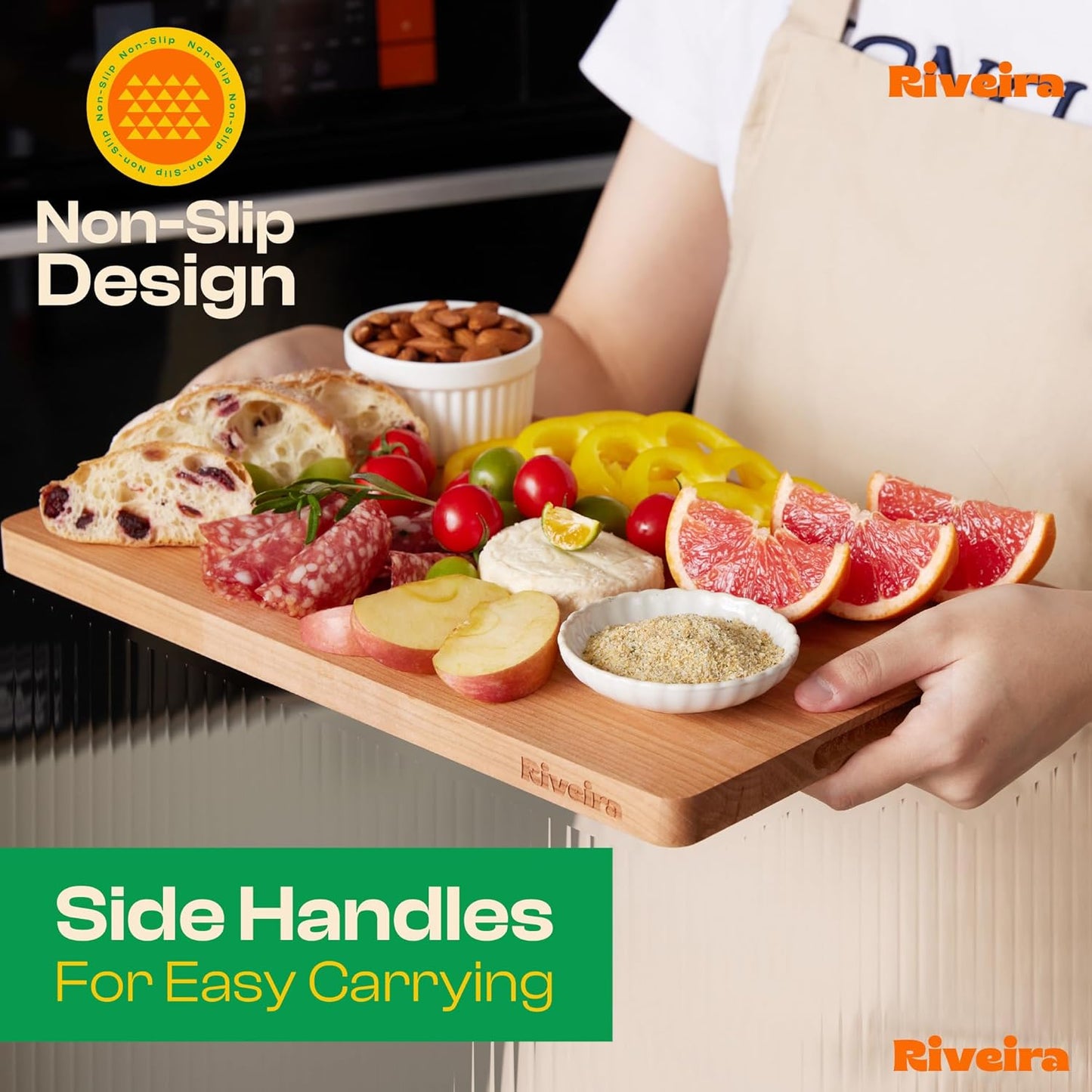 Riveira Cherry Wood Cutting Board – Gourmet Black Cherry Grandeur: 15 x 10 Wooden Cutting Board – Wooden Cutting Boards For Kitchen Decorative – Innovative Juice Grooves Cherry Wooden Chopping Board