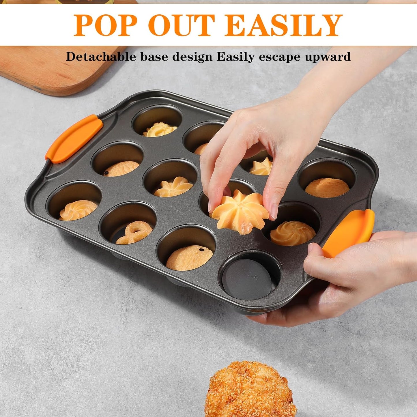 2Pack Mini Cheesecake Pans Removable Bottom Mini Cupcake Pans, 12 Cavity Minii Cheesecake Molds with Silicone Handle Nonslip Muffin Pan Baking Supplies