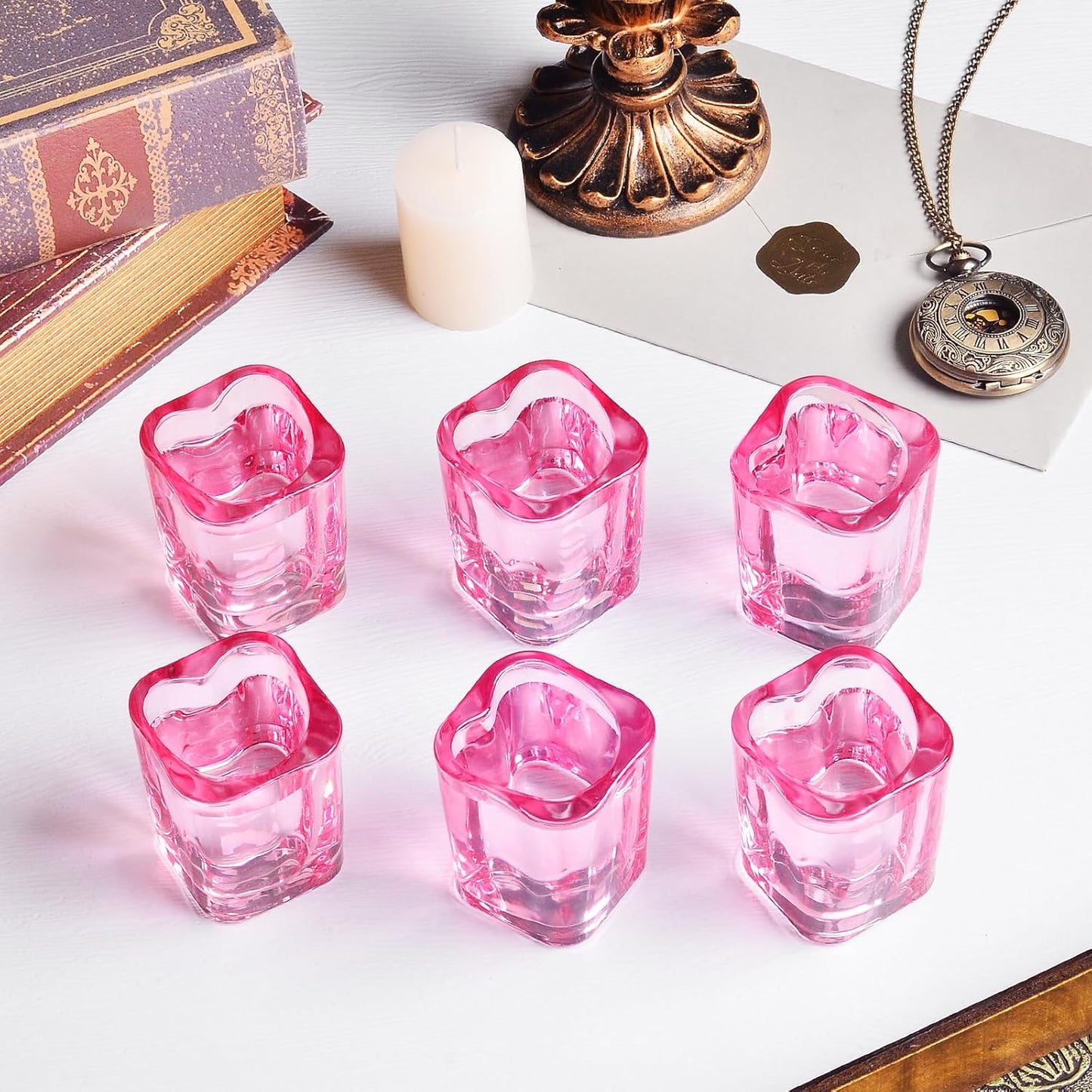 Shot Glasses, 2oz Heavy Base Set of 6 - Pink, Heart Shaped, Square - Cute Bar Cart Accessories