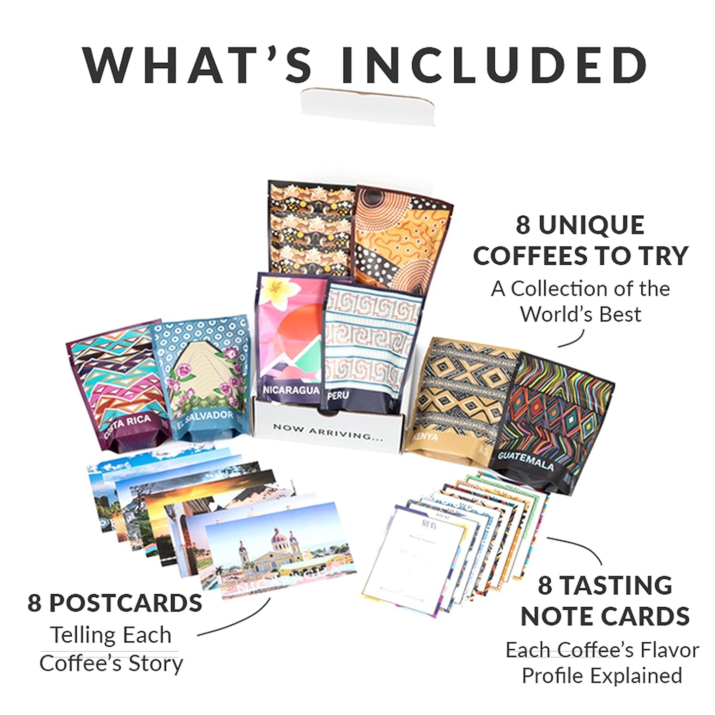 Atlas Coffee Club World of Coffee Discovery Set - Gourmet Coffee Gift Sampler - 8-Pack Variety Box of the World’s Best Single Origin Coffees - Whole Bean