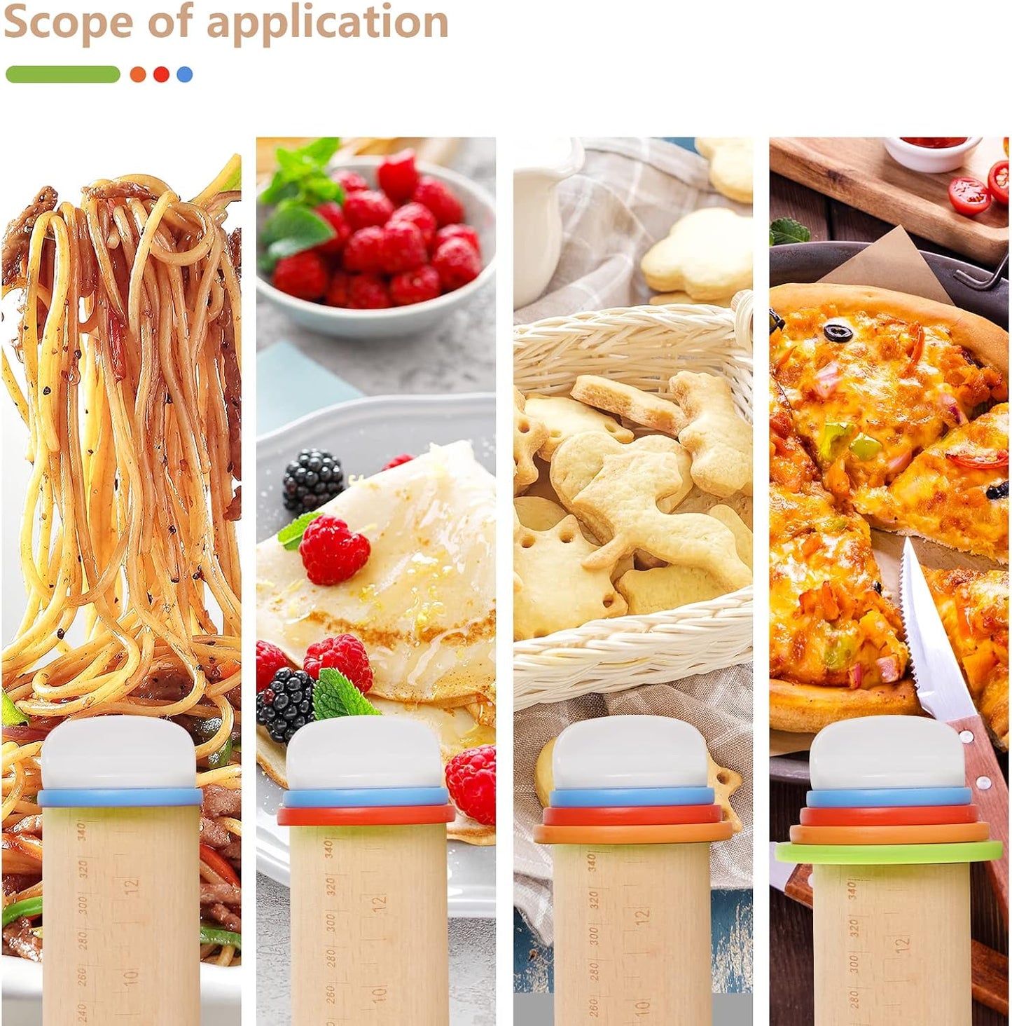 Yasashii Wood Rolling Pin With 4 Adjustable Thickness Rings, Non-stick Dough Roller For Baking, 17 Inch Pizza Roller For Kitchen supplies, Handle Press Design For Fondant, Pizza, Pie Crust, Cookie