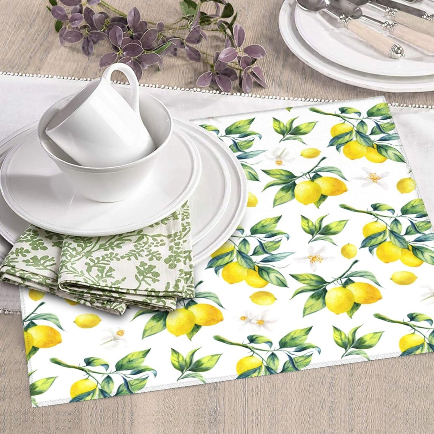 Tropical Lemon Leaves Dish Drying Mat, Highly Absorbent Microfiber Kitchen Counter Pad Reusable Washable, 16*18"