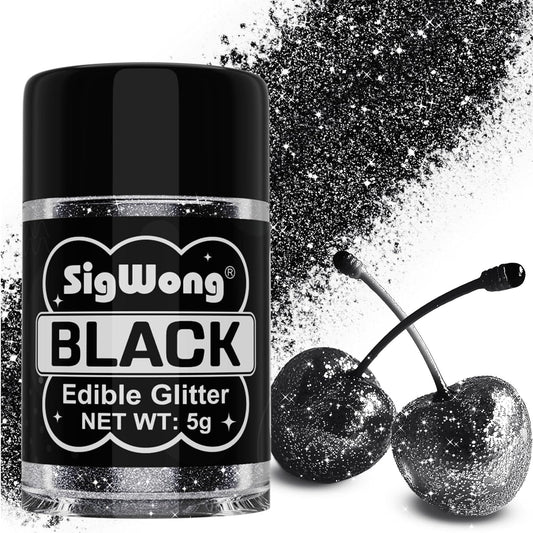 Black Edible Glitter - 5g Food Grade Cake Decorating Shimmering Glitter, Edible Sprinkle Luster Dust for Drinks, Chocolates, Fondant, Strawberries, Cupcakes, Candy, Cookie - Vegan