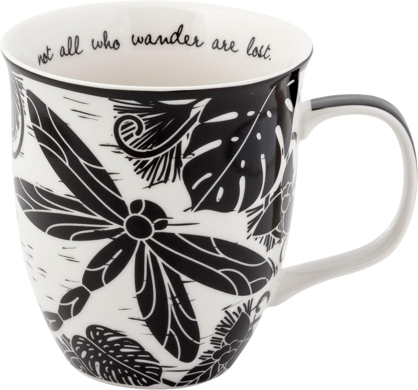 Karma Gifts 16 oz Black and White Boho Mug Dragonfly - Cute Coffee and Tea Mug - Ceramic Coffee Mugs for Women and Men