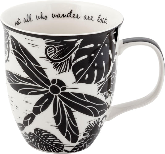 Karma Gifts 16 oz Black and White Boho Mug Dragonfly - Cute Coffee and Tea Mug - Ceramic Coffee Mugs for Women and Men