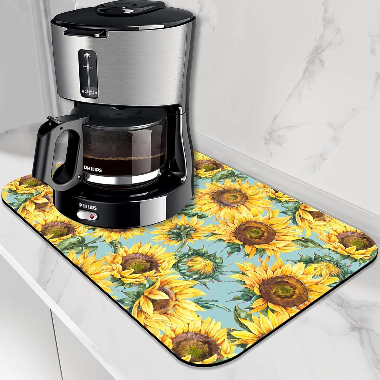 Dish Drying Mat Watercolor Rustic Sunflower Dish Drying Pad,12"X19" Bsorbent Coffee Mat for Sink Dishes or Under Rack Kitchen Counter Accessories Absorbent Hide Stain Rubber Backed Drying Mat