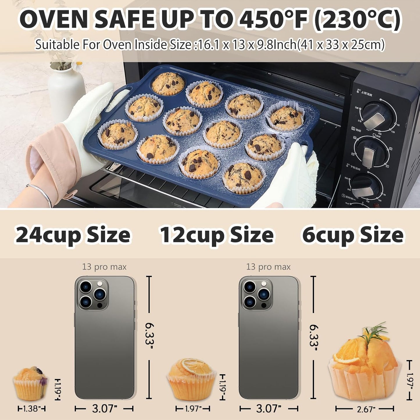 2 pack Silicone Muffin Pan with Metal Frame, Non Stick Silicone Cupcake Pan with Handles Regular 12 Cup, BPA Free Silicon Muffin Tin Tray for baking, egg bites, Cupcake Mold Grey