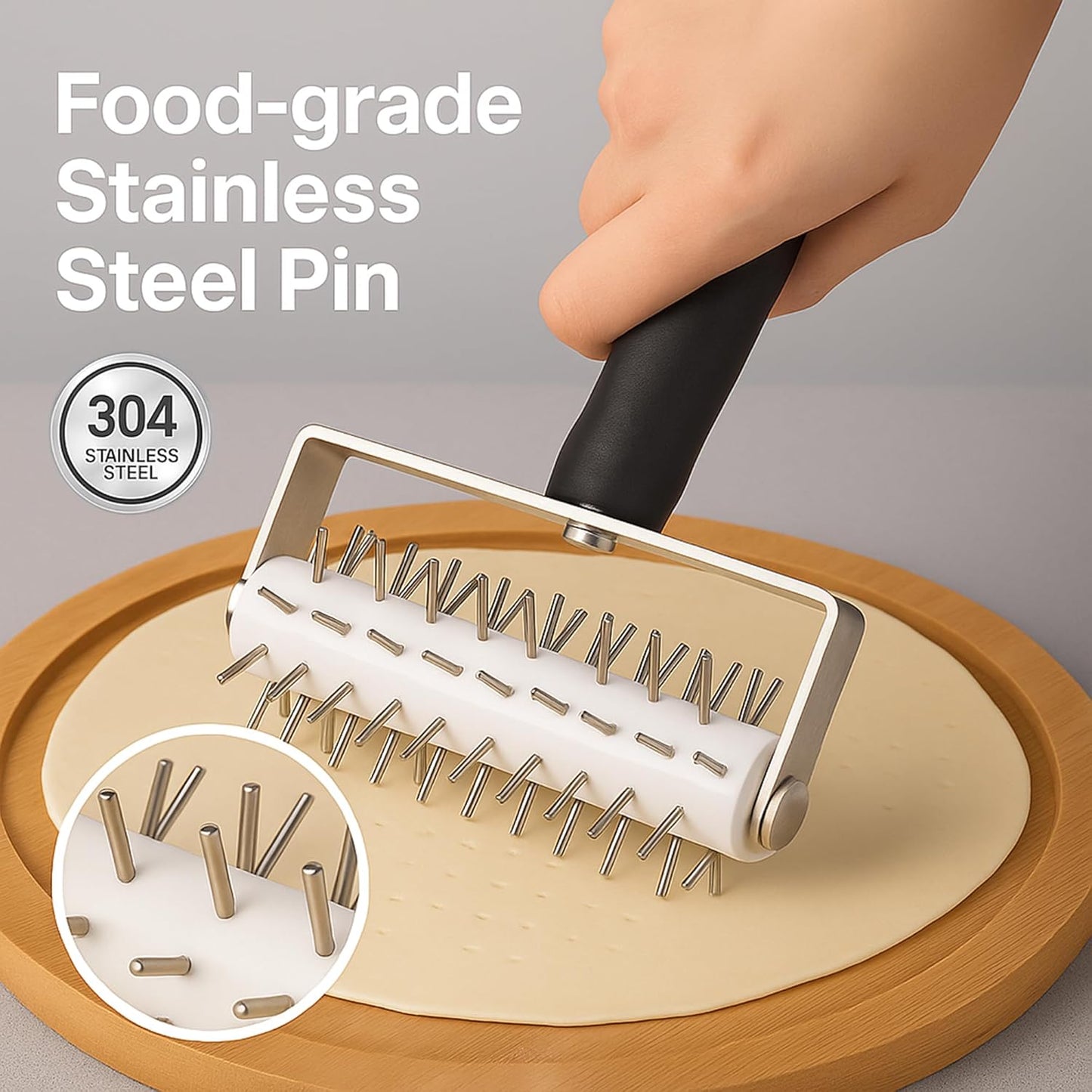 Pizza Dough Docker Roller Stainless Steel, Pin Puncher Dough Hole Maker, Docking Tool for Pizza Pie Cookie Pastry Bread