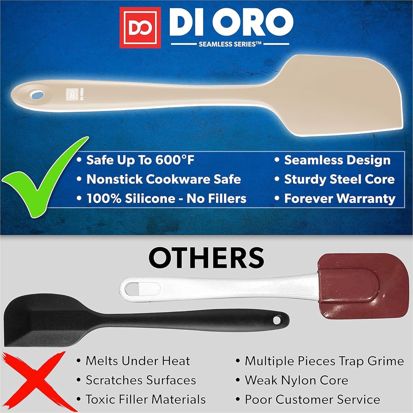 DI ORO Silicone Spatula Set - Rubber Kitchen Spatulas for Baking, Cooking, & Mixing - 600°F Heat-Resistant & BPA Free Silicone Scraper Spatulas for Nonstick Cookware - Dishwasher Safe (3pc, Clay)