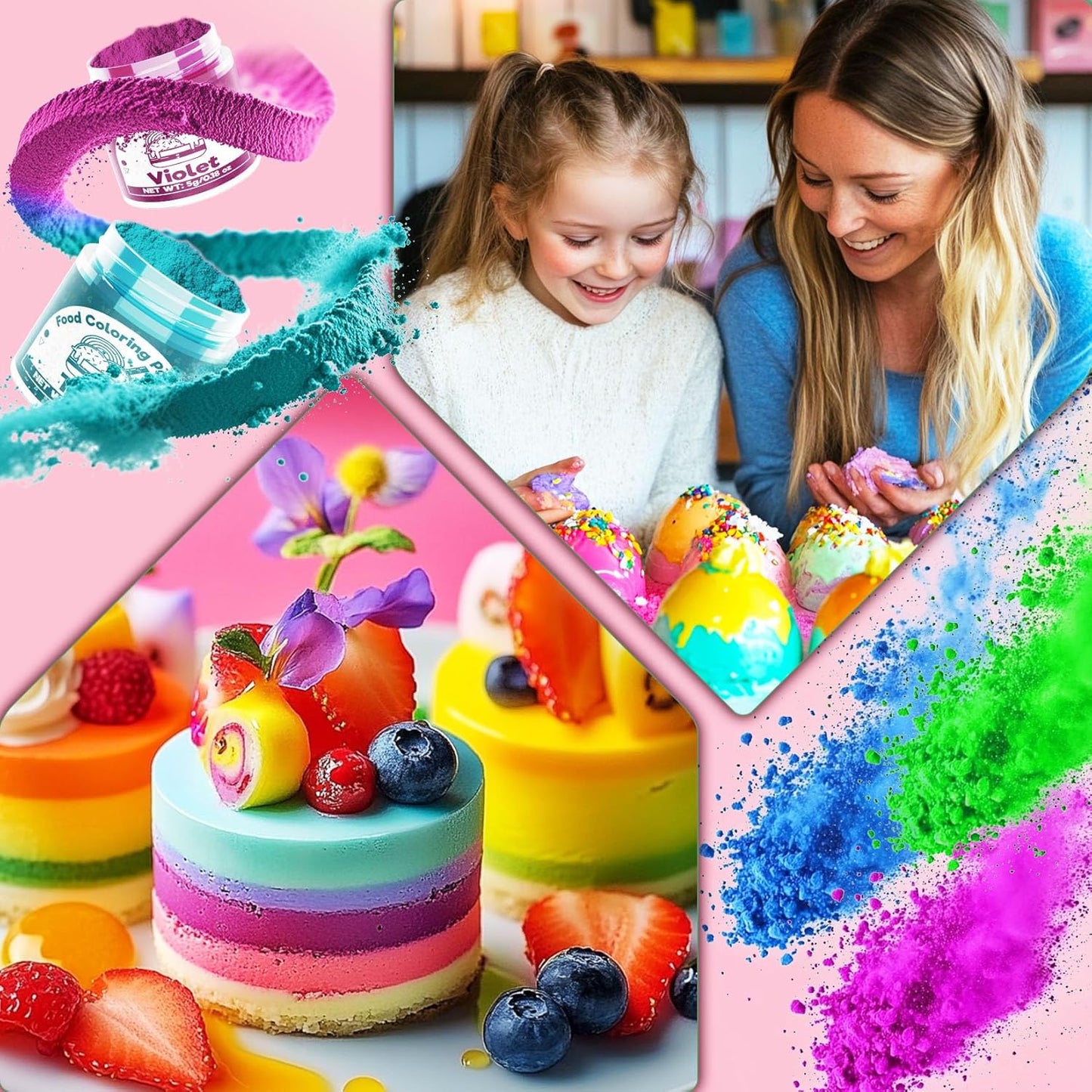 Food Coloring Powder - 15 Bright Colors Flavorless Food Dye, High Concentrated Upgraded Food Coloring for Icing, Baking, Cake Decorating, Cooking, Frosting - 5g/bottles