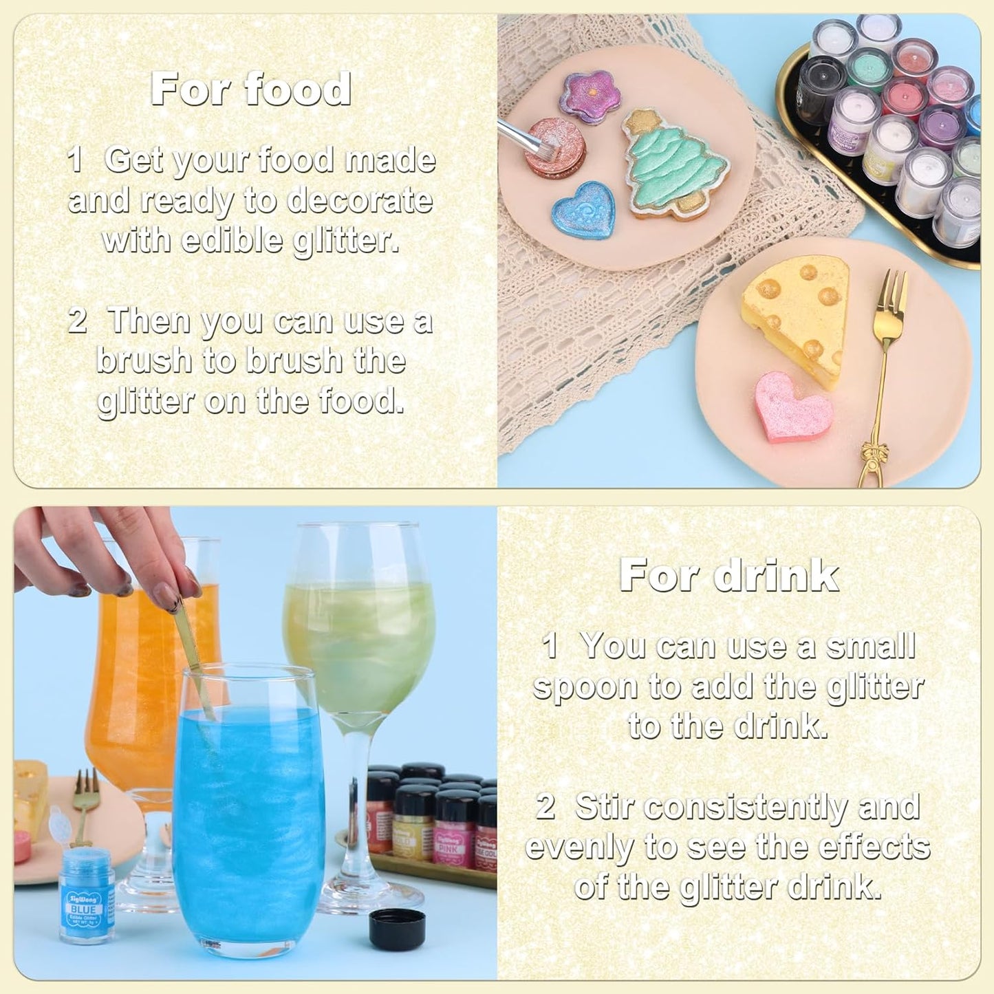 Iridescent Gold Edible Glitter - 5g Food Grade Cake Decorating Shimmering Glitter, Edible Sprinkle Luster Dust for Drinks, Chocolates, Fondant, Strawberries, Cupcakes, Candy, Cookie - Vegan