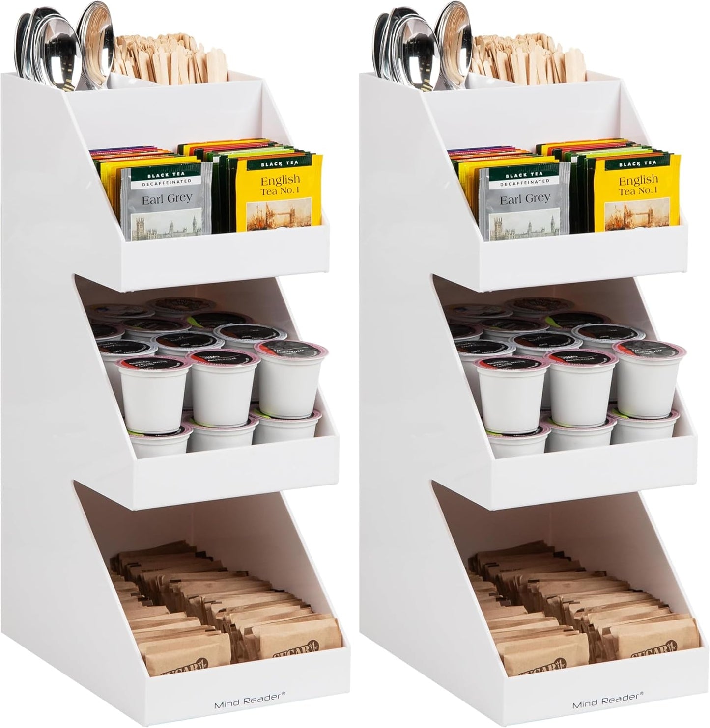 Mind Reader Coffee Tea Utensil and Condiment Station, Countertop Organizer, Coffee Bar, Kitchen, 6" L x 9" W x 16" H, White (Pack of 2)