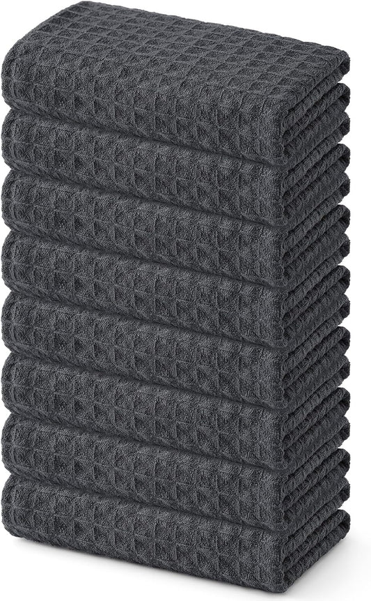 Homaxy Microfiber Waffle Weave Kitchen Towels, 16 x 28 Inch Ultra Absorbent and Solid Color Dish Towels, 8 Pack, Dark Grey