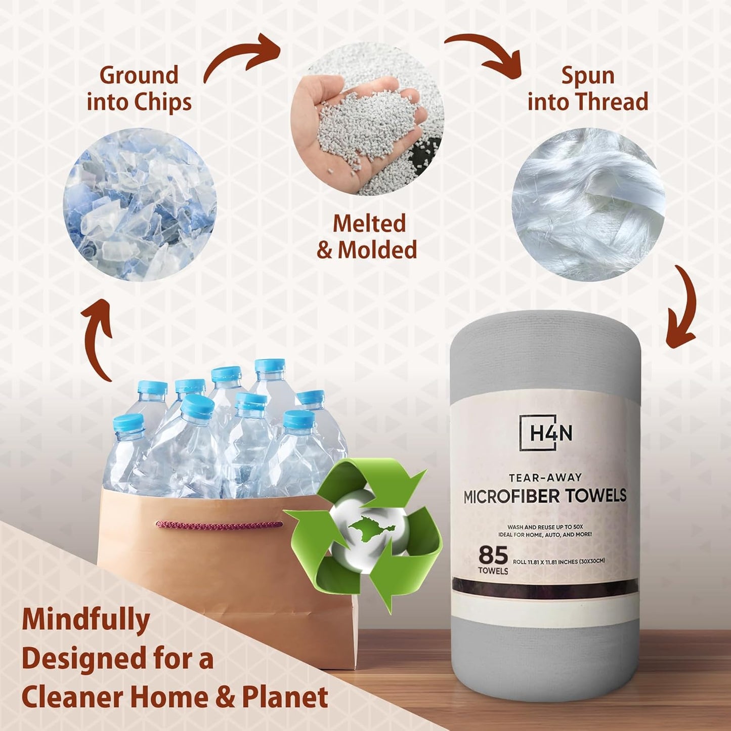 H4N Microfiber Cleaning Cloth Roll, 85 Pack Micro Fiber Wash Cloths for Car, Tear Away Towels, Ultra Absorbent Dish Rags, Non-Abrasive, Reusable and Washable Household Supplies, 11.81" x 11.81", Gray