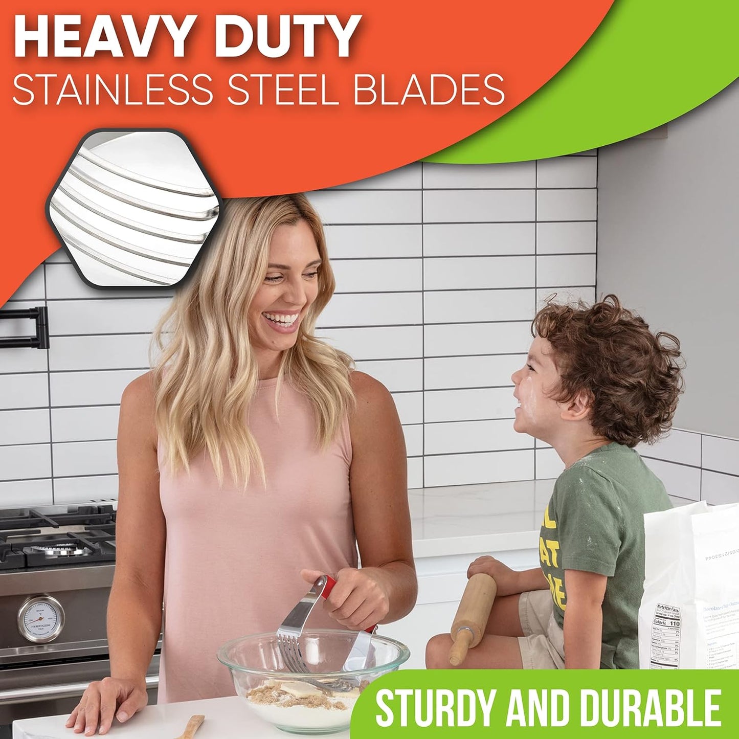 Spring Chef Large Red Dough Blender For Baking, Professional Heavy Duty Dough Cutter Tool with Thick Blades, Stainless Steel Puff Pastry Cutter Tool, Dishwasher Safe Pastry Blender for Easy Mixing